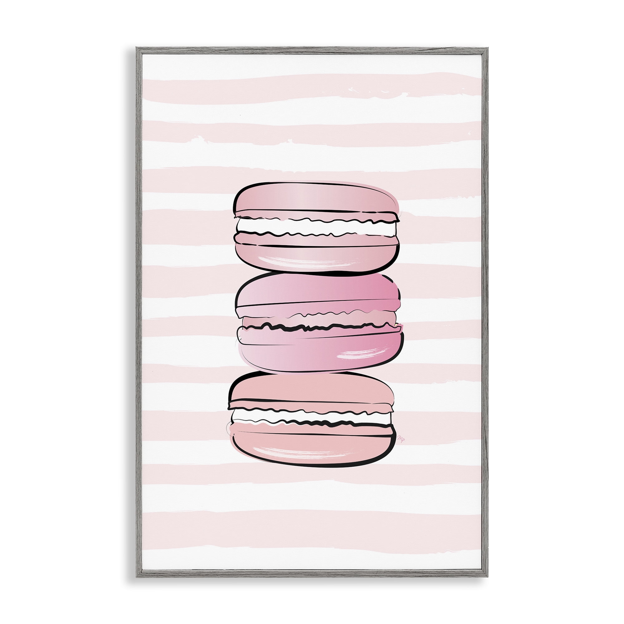 Stupell Industries Blush Pink Macarons Food & Beverage Painting Gray Framed Art Print Wall Art, 12 x 18