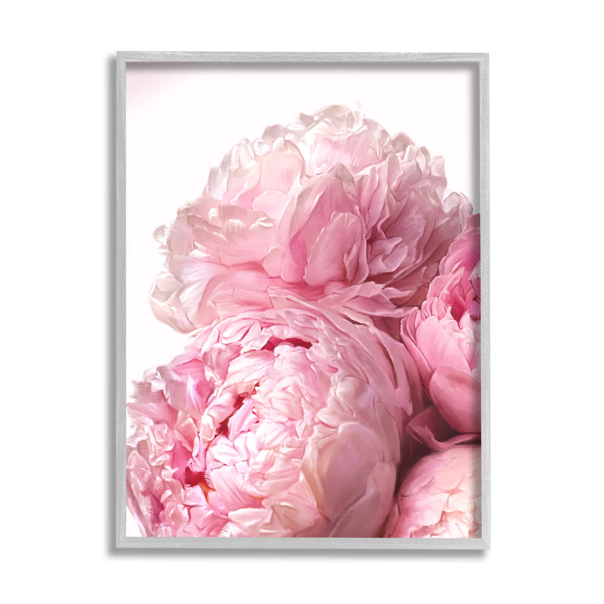 Stupell Industries Blush Pink Peonies Florals Blooming over White Botanical & Floral Painting Gray Framed Art Print Wall Art, 11 x 14
