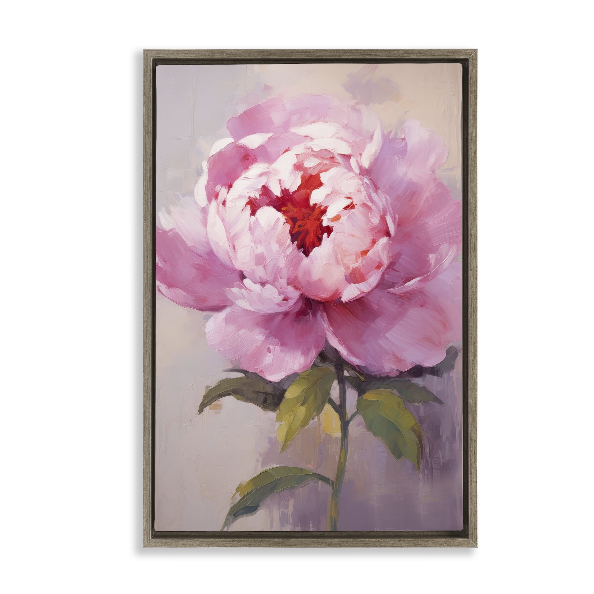 Stupell Industries Blush Pink Peony Botanical & Floral Painting Brown Floater Framed Art Print Wall Art, 17 x 25