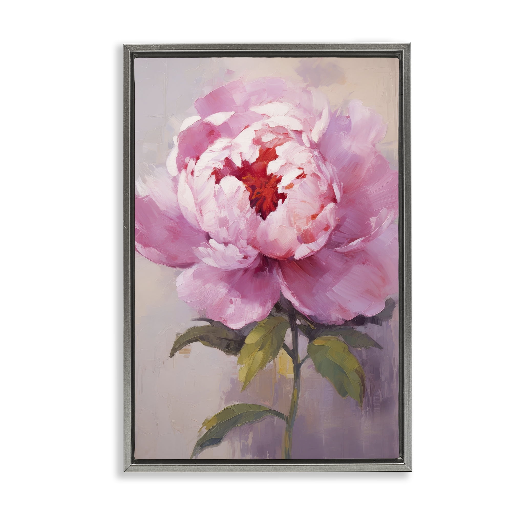 Stupell Industries Blush Pink Peony Botanical & Floral Painting Gray Floater Framed Art Print Wall Art, 17 x 25