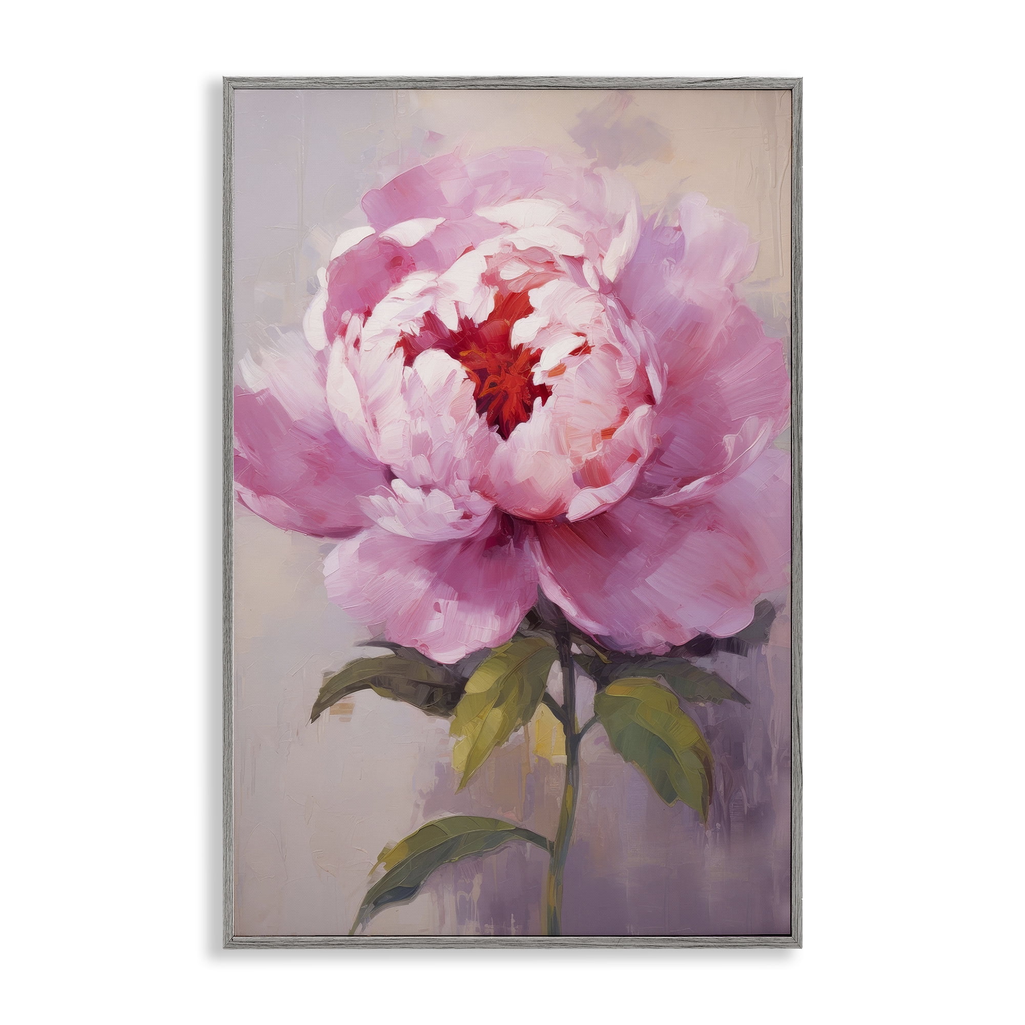 Stupell Industries Blush Pink Peony Botanical & Floral Painting Gray Framed Art Print Wall Art, 20 x 30