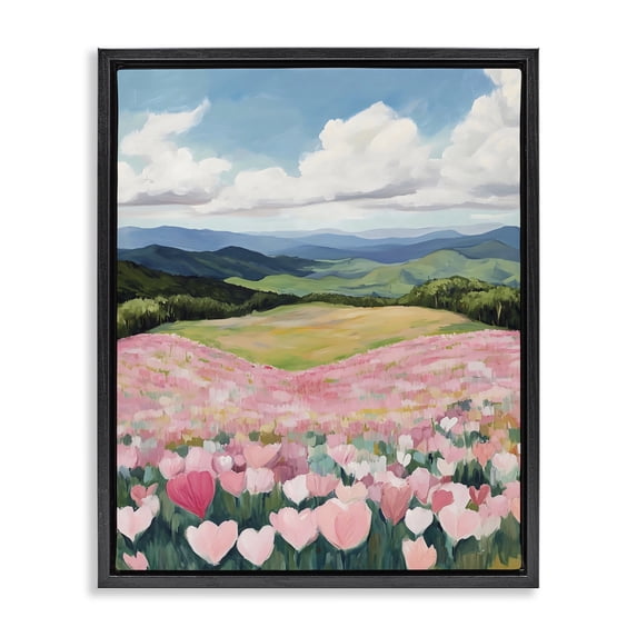 Stupell Industries Modern Blush Pink Poppy Field Black Floating Frame Canvas Art, 17 x 21, by The Prints Vibe