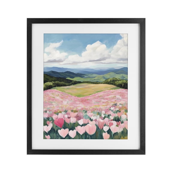 Stupell Industries Modern Blush Pink Poppy Field Black Framed Print Under Glass, 13 x 16, by The Prints Vibe