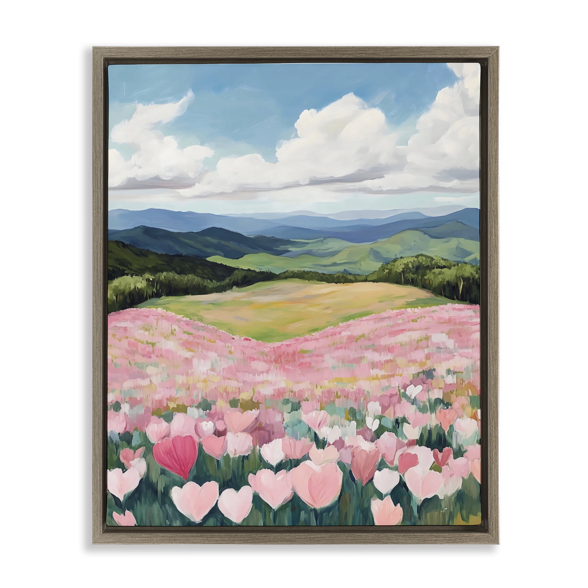 Stupell Industries Blush Pink Poppy Field Brown Framed Floater Canvas Wall Art, design by The Prints Vibe