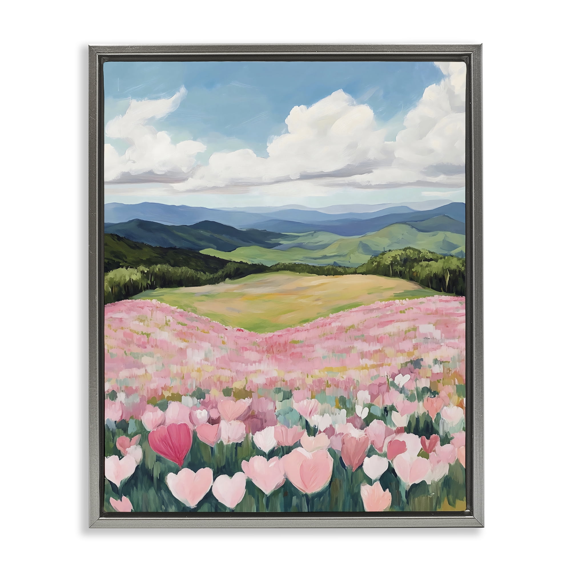 Stupell Industries Blush Pink Poppy Field Gray Framed Floater Canvas Wall Art, design by The Prints Vibe