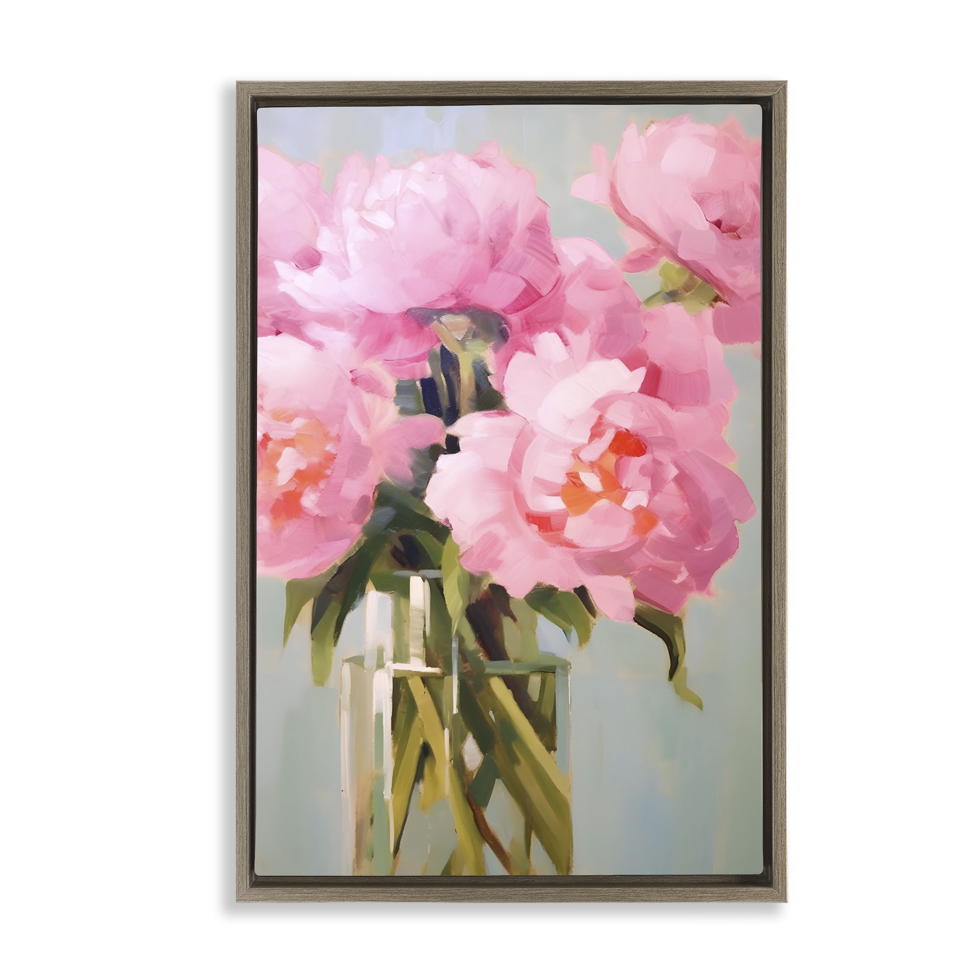 Stupell Industries Blush Pink Roses Botanical & Floral Painting Brown Floater Framed Art Print Wall Art, 21 x 31