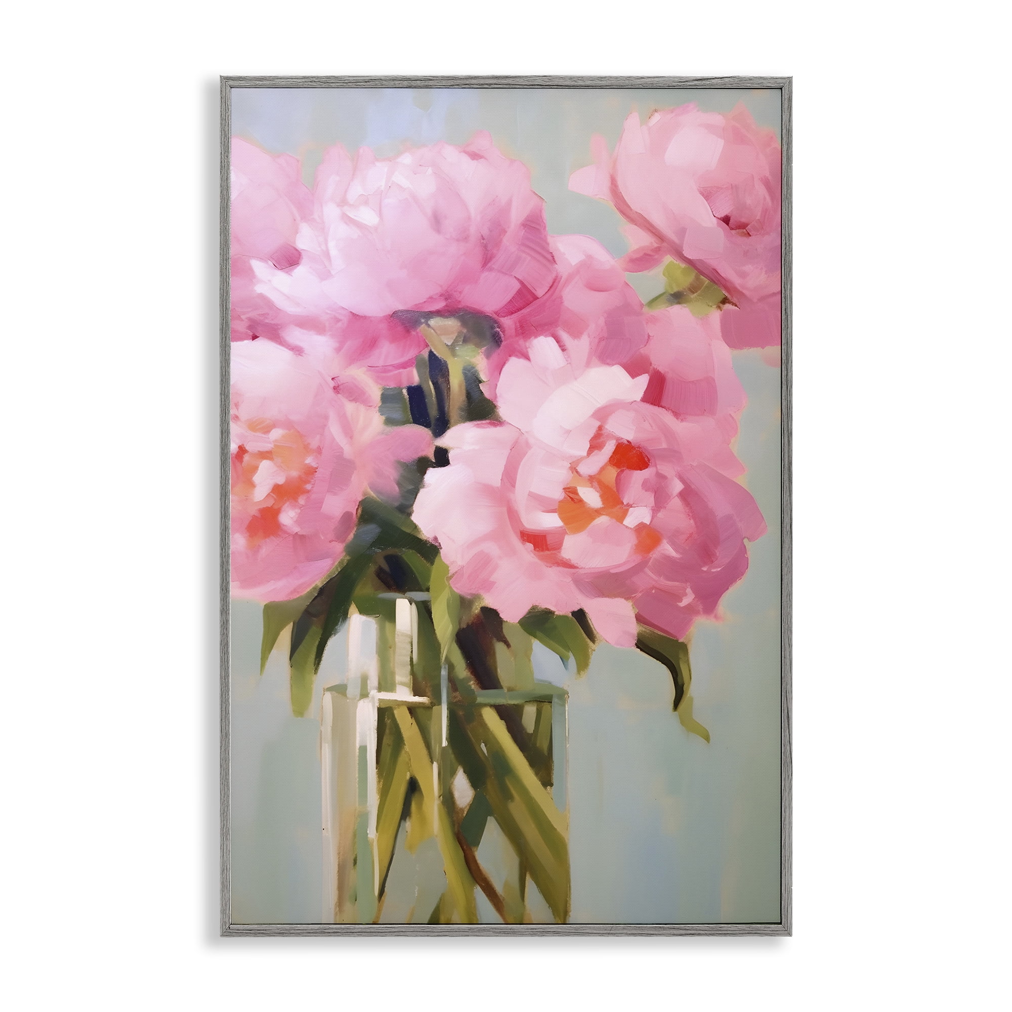 Stupell Industries Blush Pink Roses Botanical & Floral Painting Gray Framed Art Print Wall Art, 20 x 30