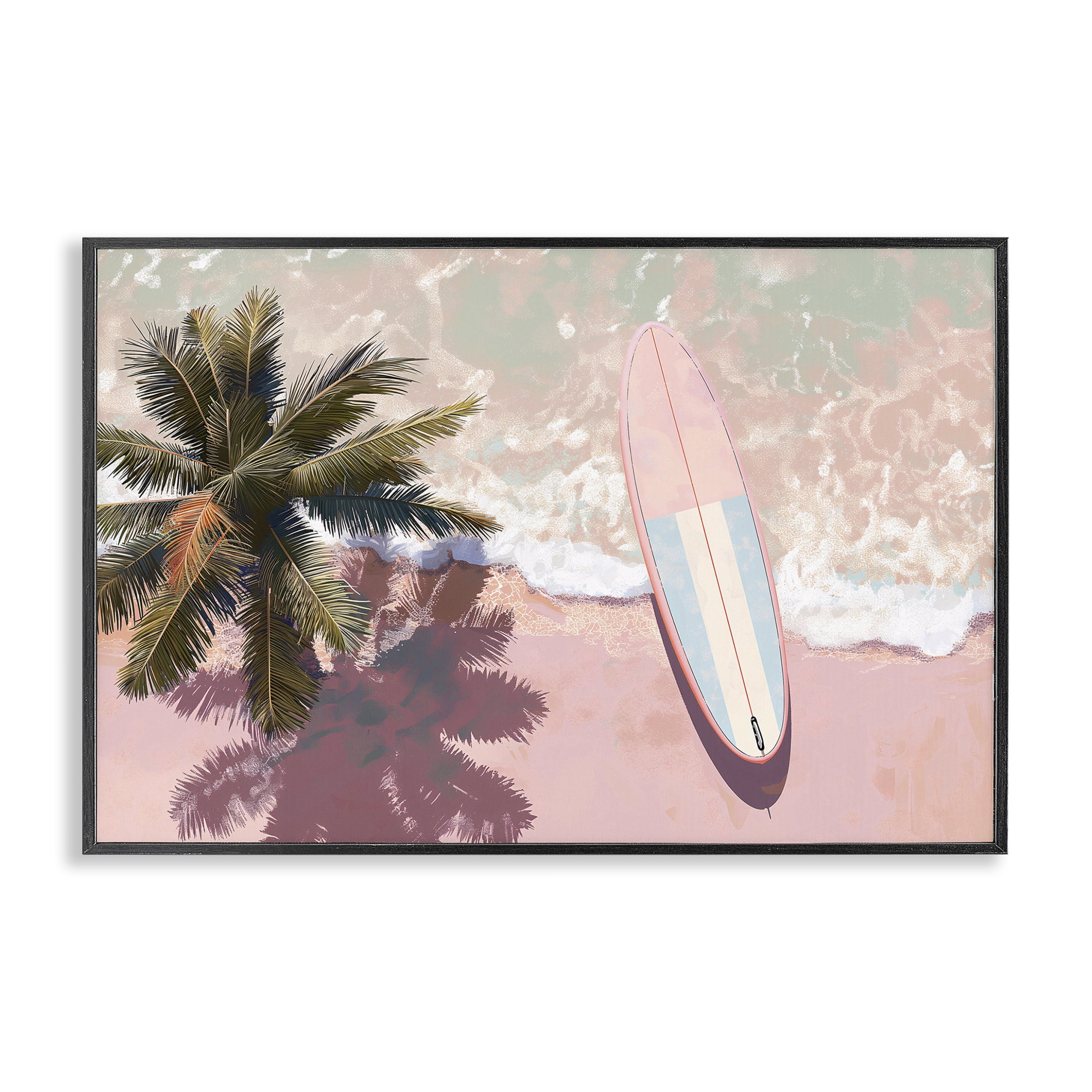 Stupell Industries Blush Pink Surfboard & Palm Black Framed Giclee Art, design by Jacky Ngan