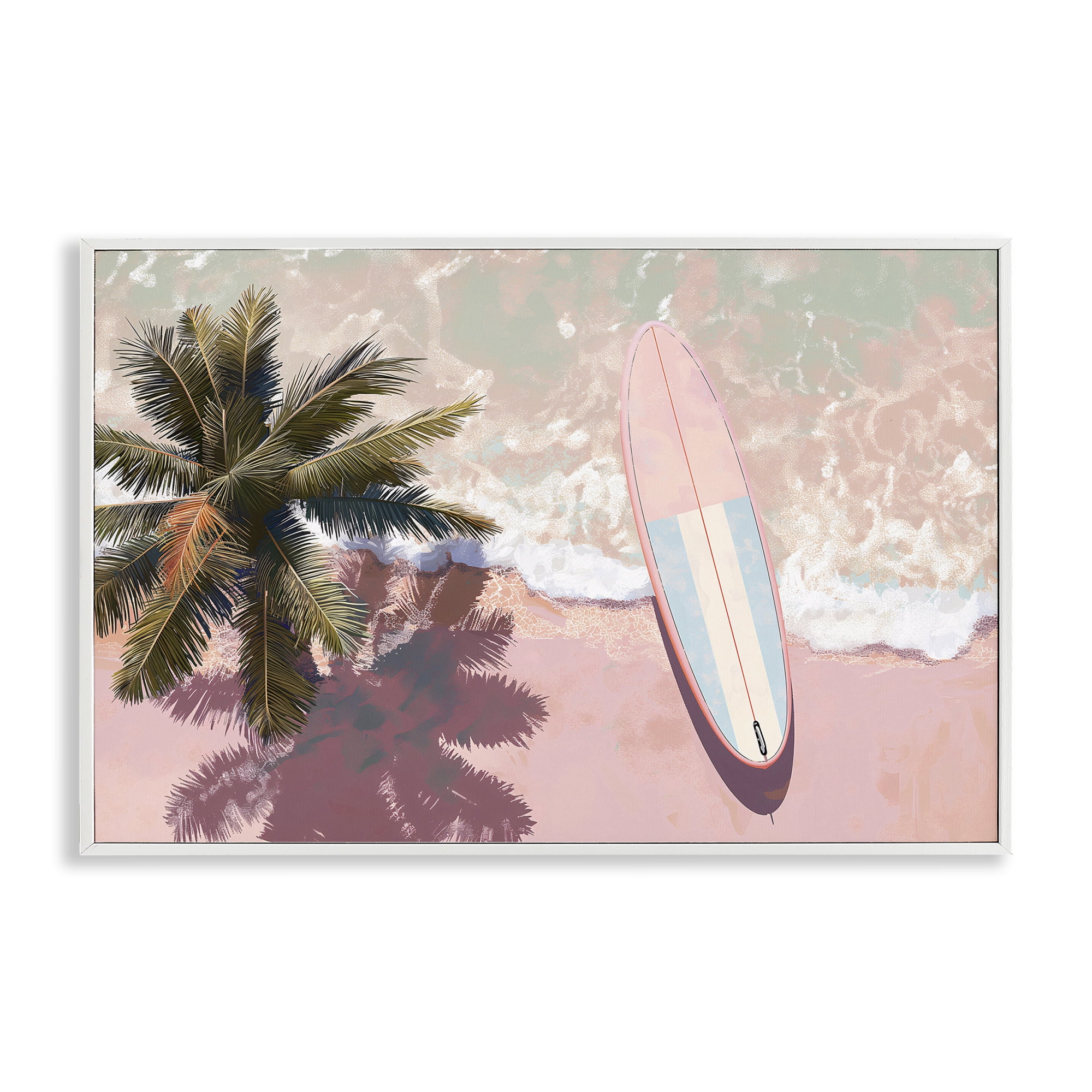 Stupell Industries Blush Pink Surfboard & Palm White Framed Giclee Art, design by Jacky Ngan