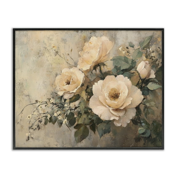 Stupell Industries Blush Roses Blooming Plants & Flowers Painting Black Framed Art Print Wall Art, 14 x 11