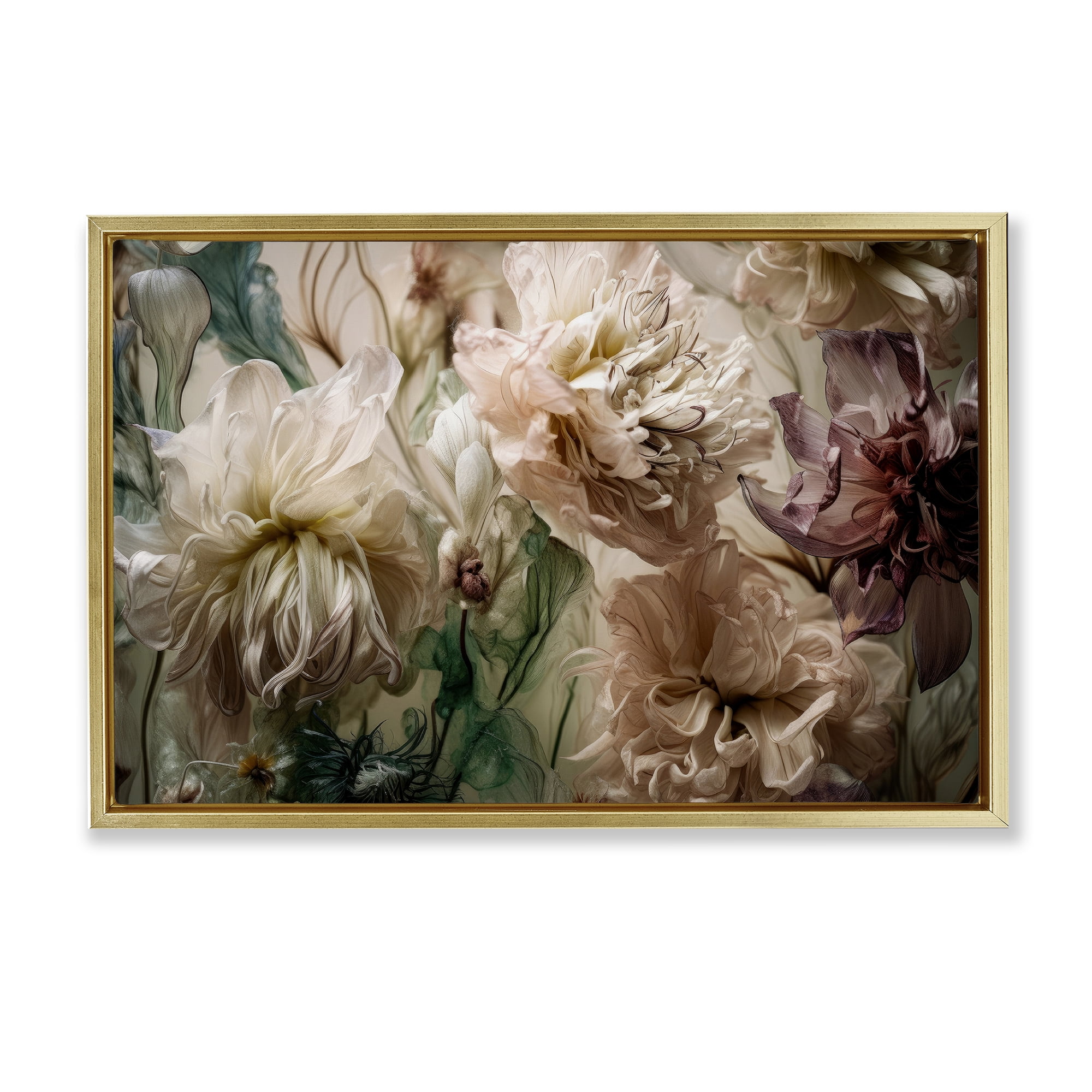 Stupell Industries Blush Toned Flowers Plants & Flowers Painting Gold Floater Framed Canvas Art Print Wall Art, 25 x 17