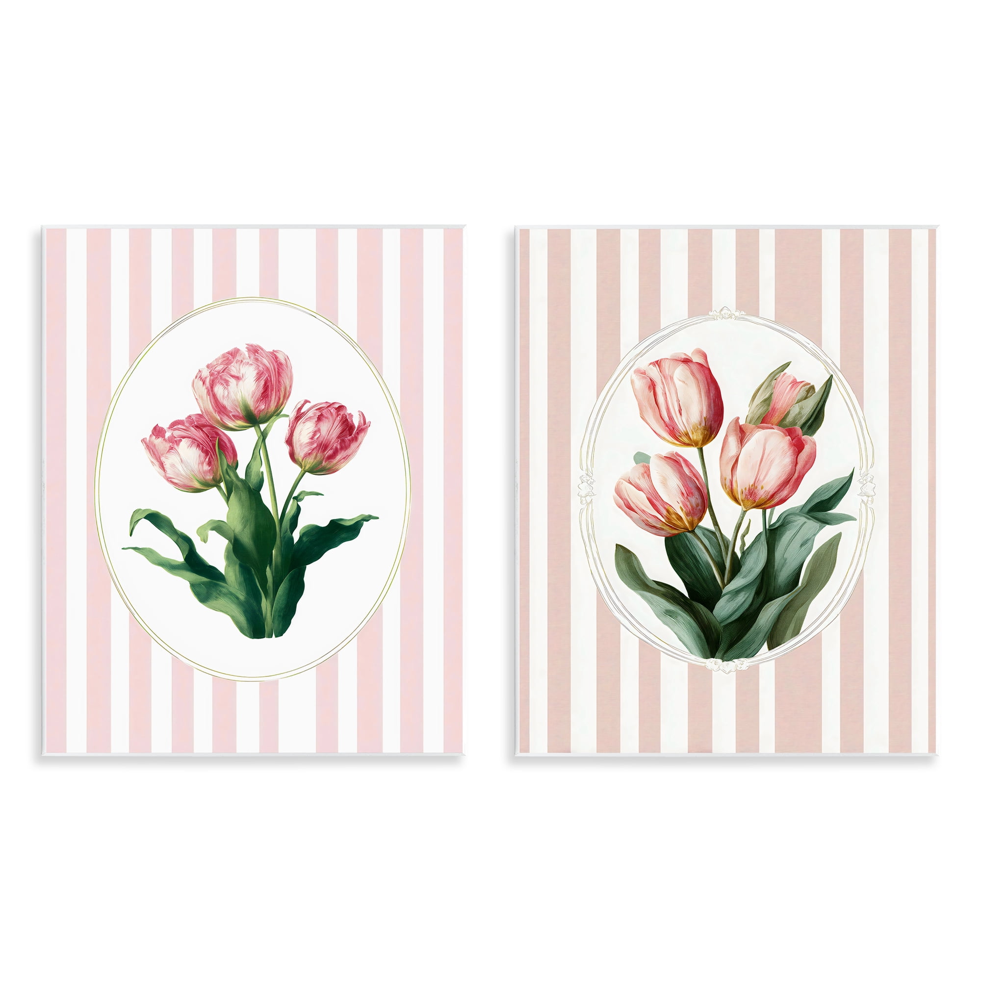 Stupell Industries Blush Tulips on Stripes 2 Piece Wall Plaque Art Set, design by Ink Drop Loft