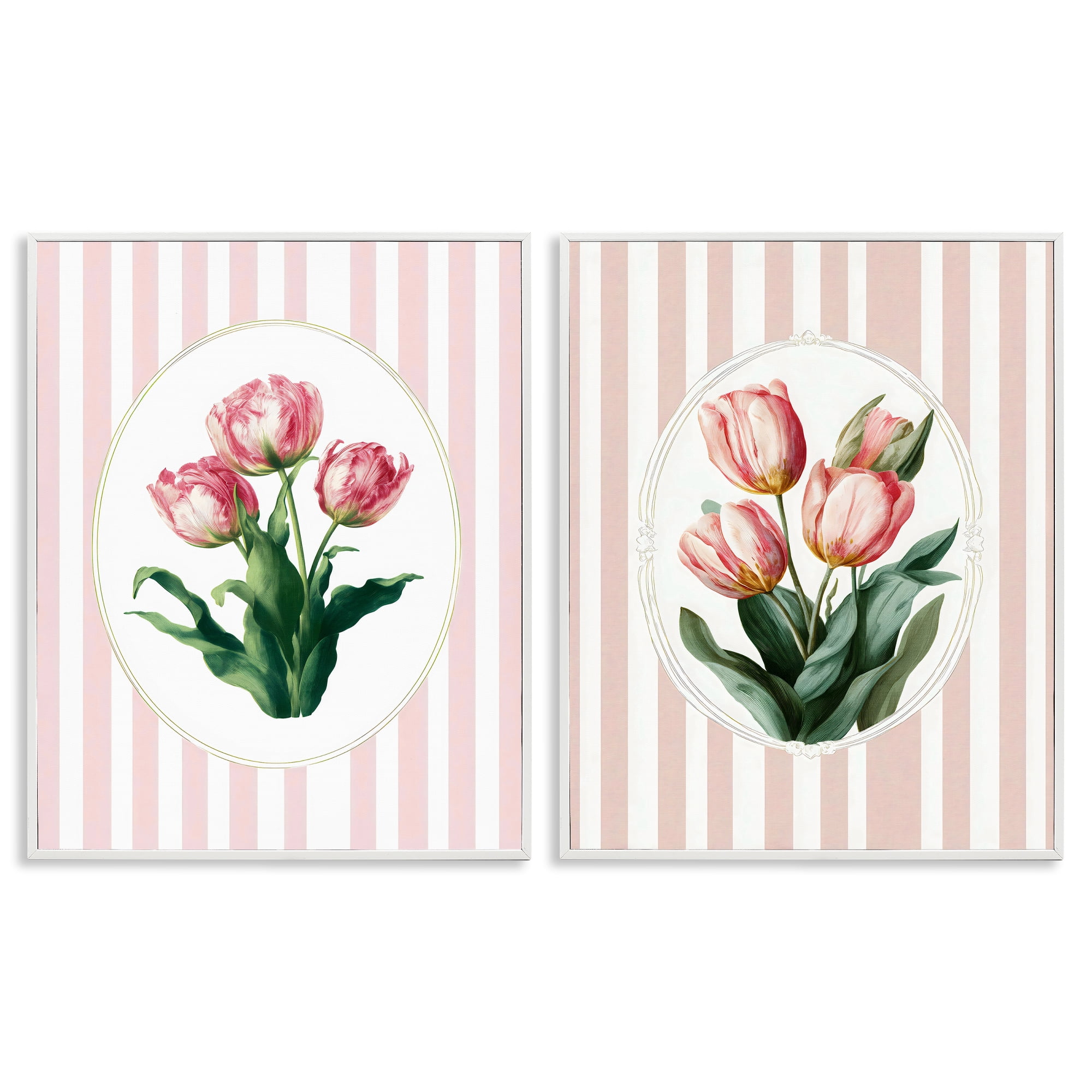 Stupell Industries Blush Tulips on Stripes 2 Piece White Framed Giclee Art Set, design by Ink Drop Loft