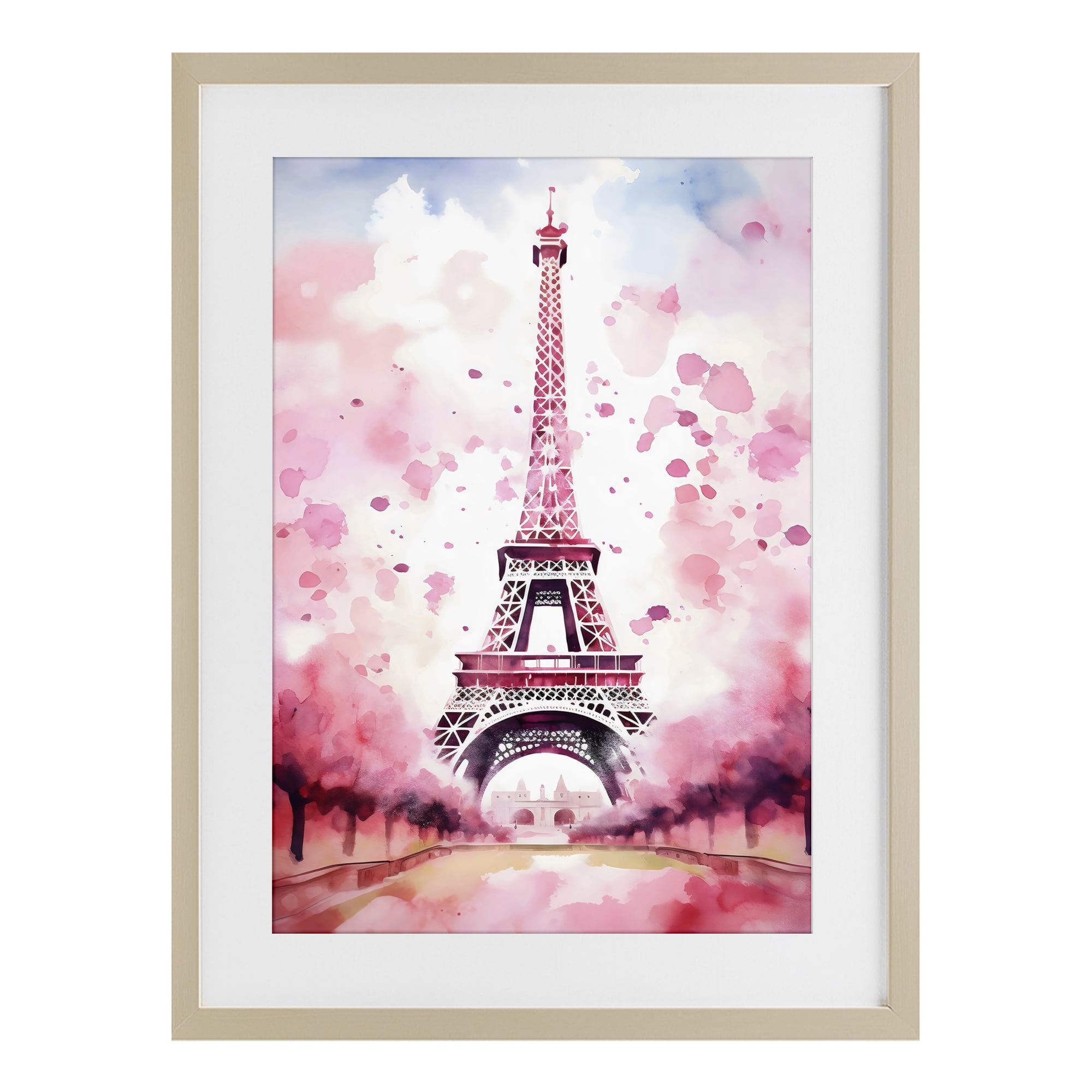 Stupell Industries Blush Watercolor Eiffel Tower Birch Framed Print Under Glass, design by Creative Studio