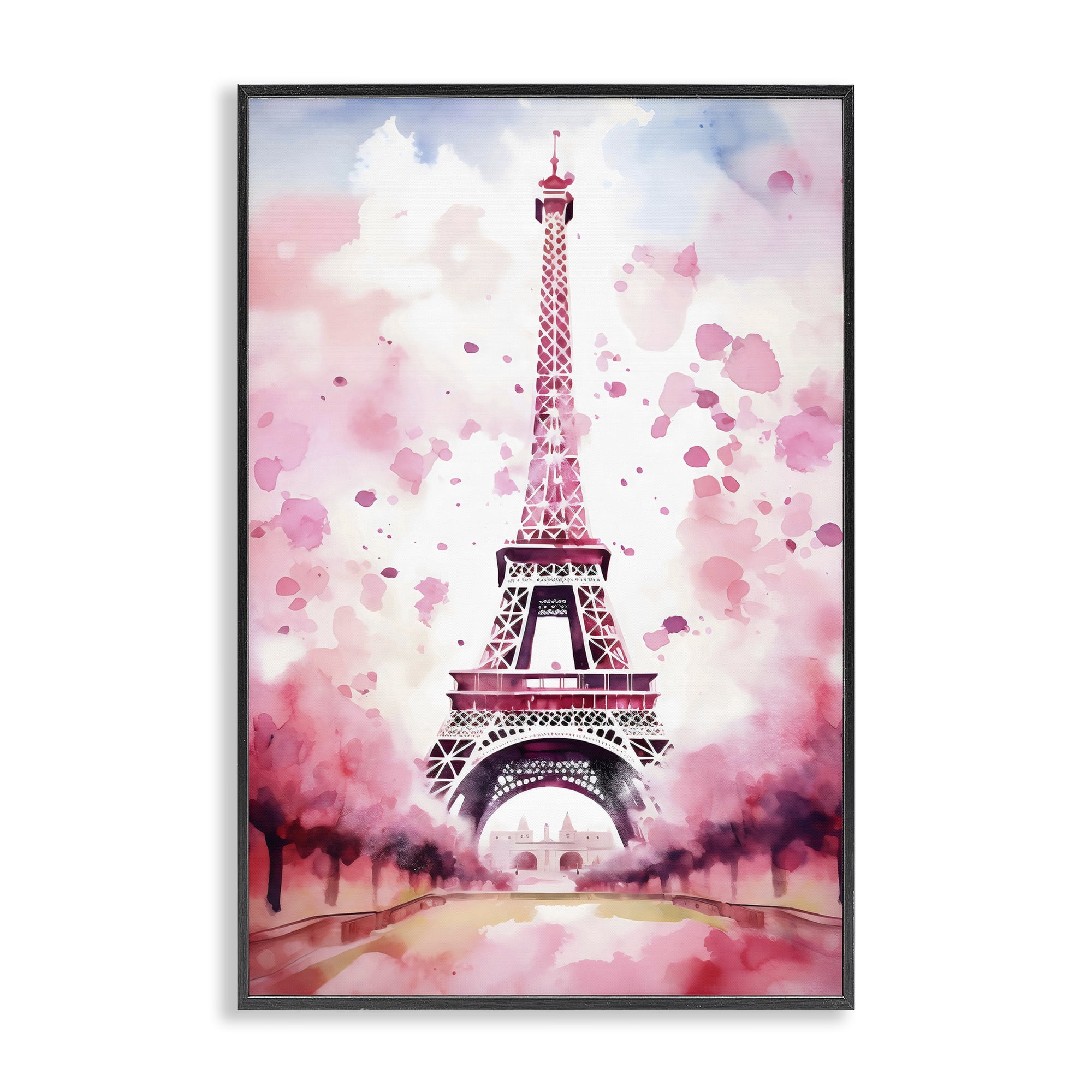 Stupell Industries Blush Watercolor Eiffel Tower Black Framed Giclee Art, design by Creative Studio