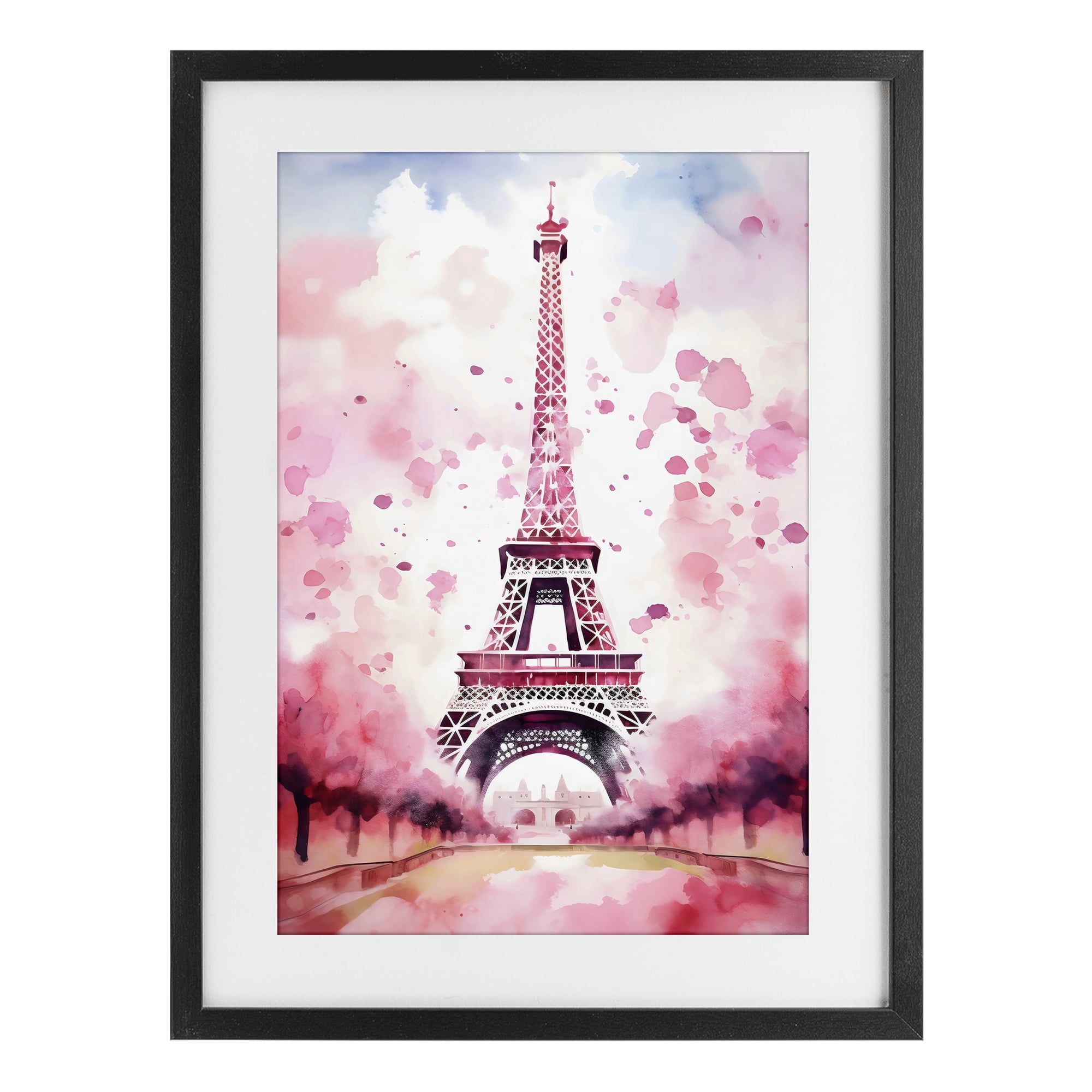 Stupell Industries Blush Watercolor Eiffel Tower Black Framed Print Under Glass, design by Creative Studio