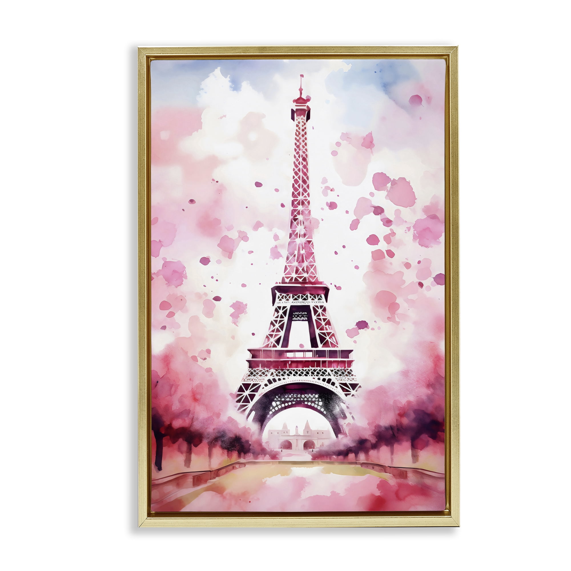 Stupell Industries Blush Watercolor Eiffel Tower Gold Framed Floater Canvas Wall Art, design by Creative Studio