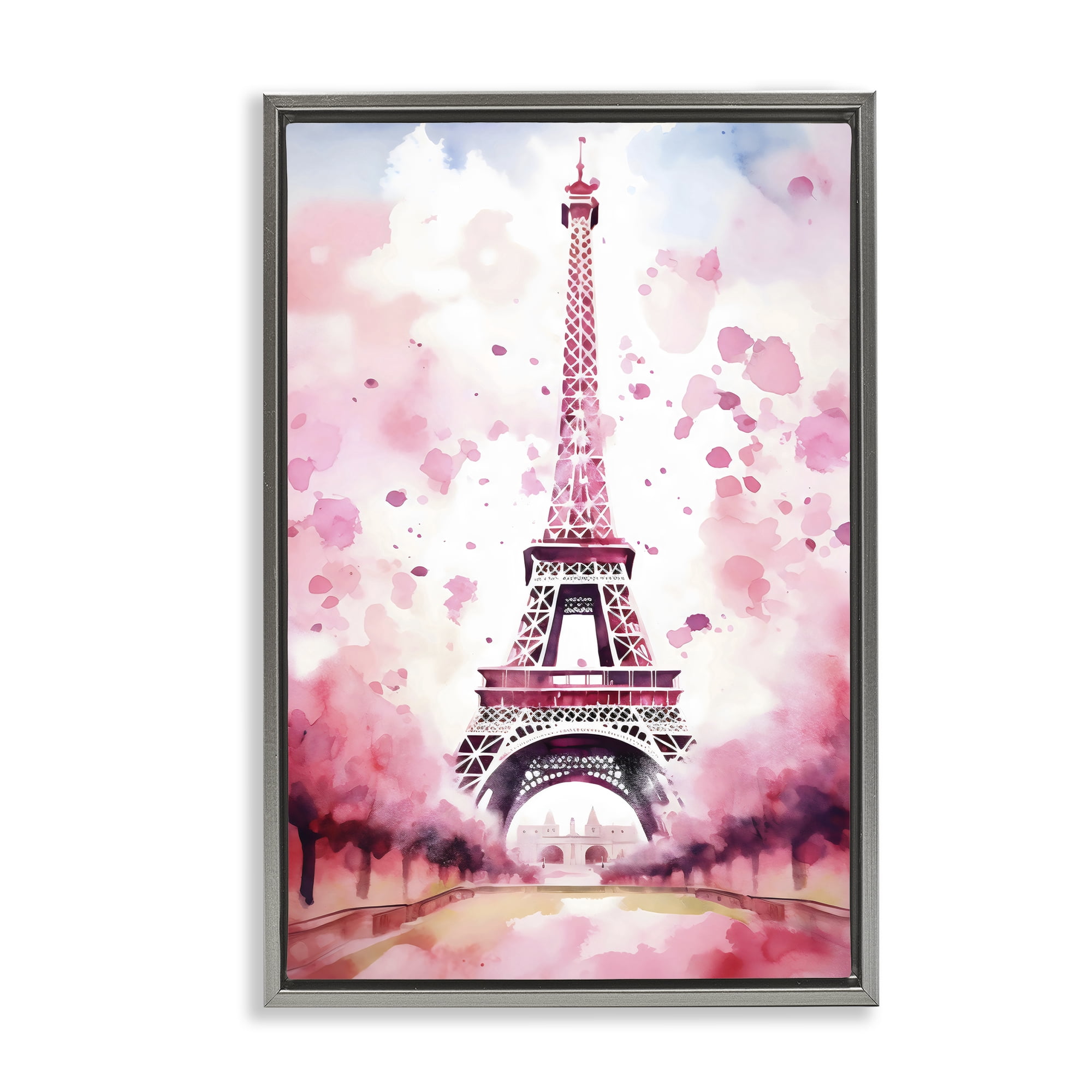 Stupell Industries Blush Watercolor Eiffel Tower Gray Framed Floater Canvas Wall Art, design by Creative Studio