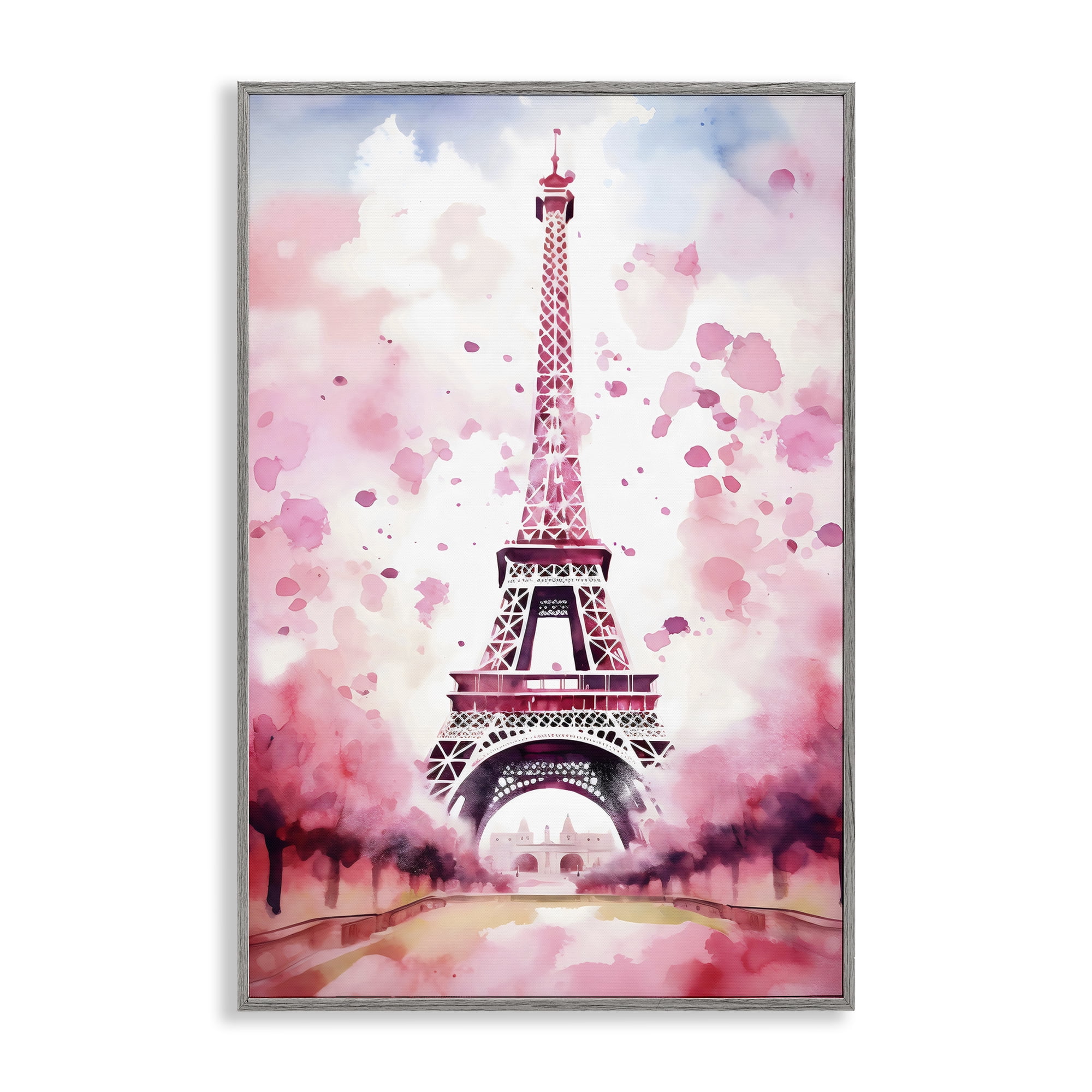 Stupell Industries Blush Watercolor Eiffel Tower Gray Framed Giclee Art, design by Creative Studio