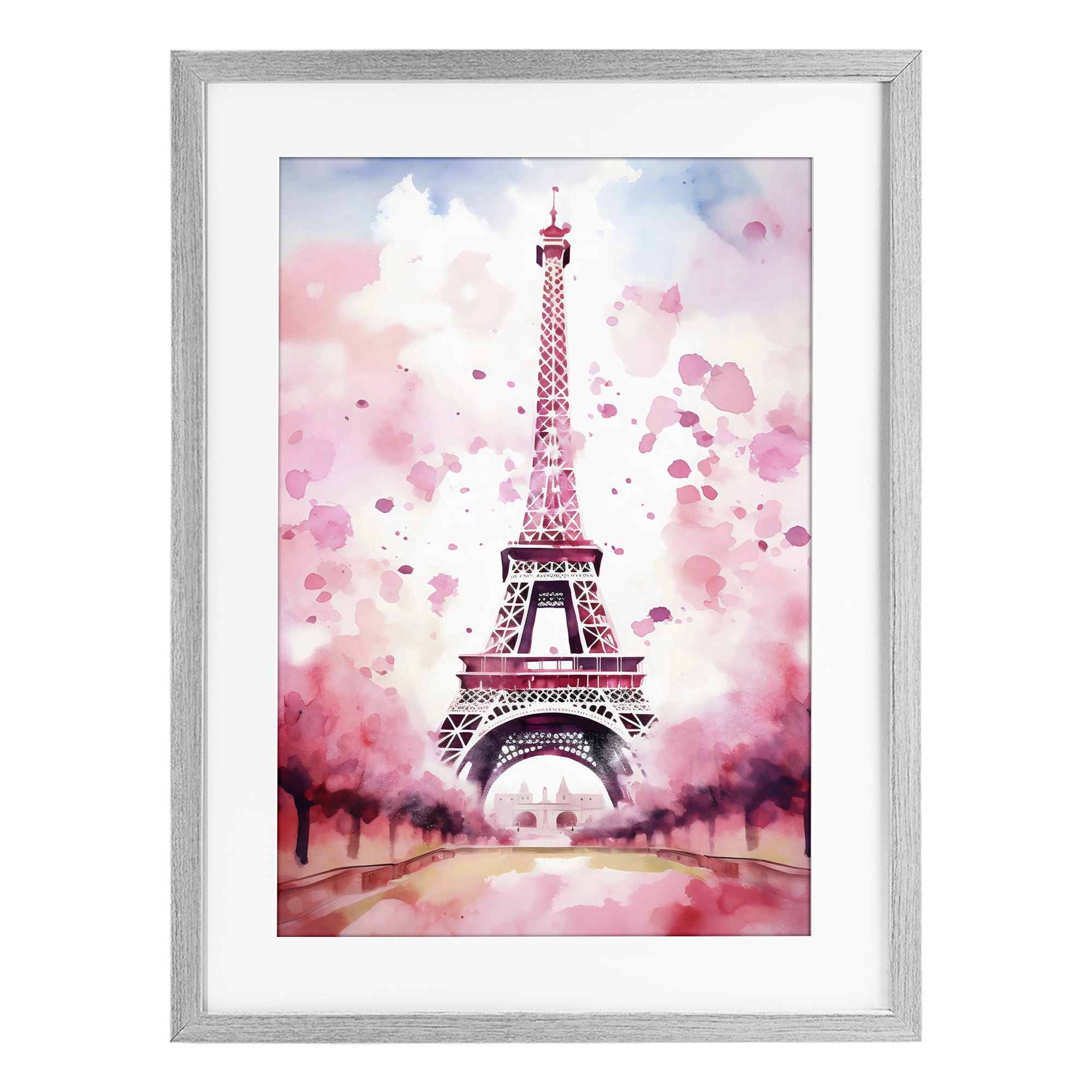 Stupell Industries Blush Watercolor Eiffel Tower Gray Framed Print Under Glass, design by Creative Studio