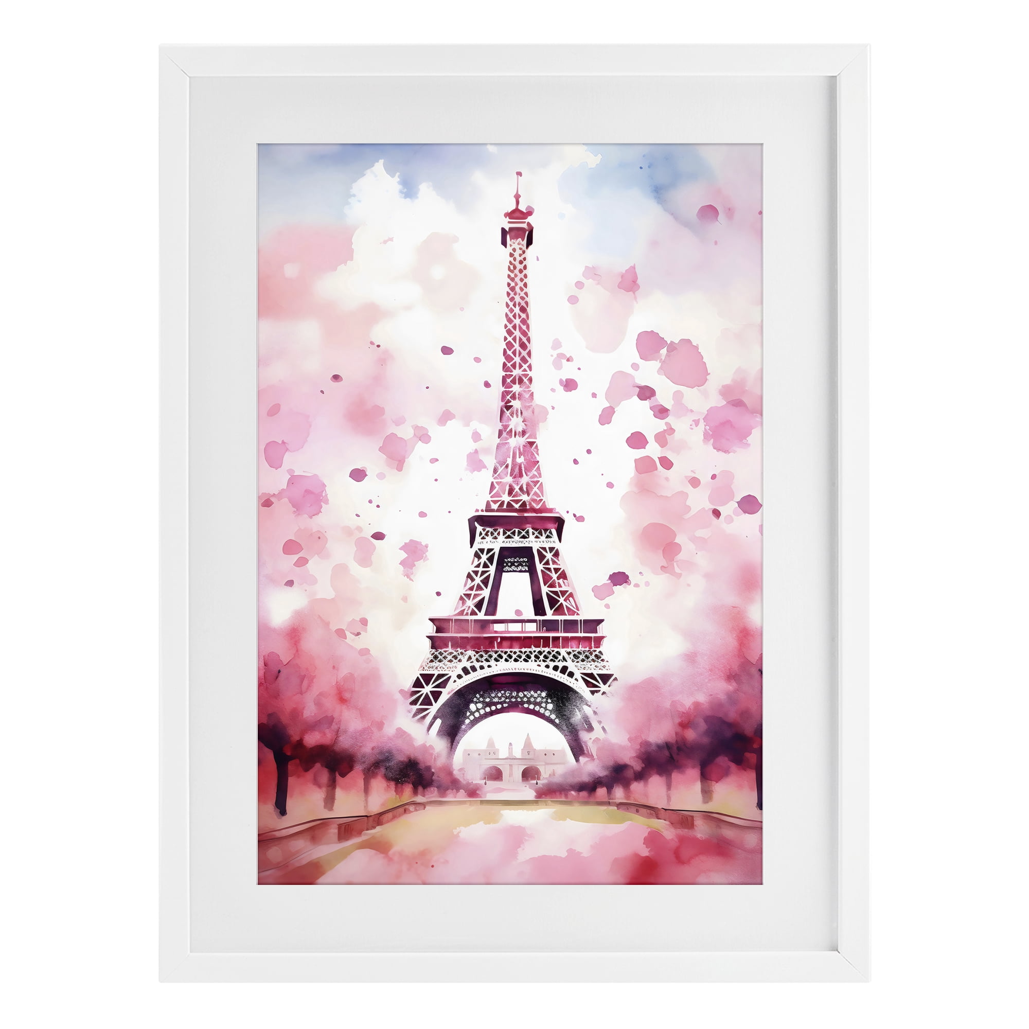 Stupell Industries Blush Watercolor Eiffel Tower White Framed Print Under Glass, design by Creative Studio