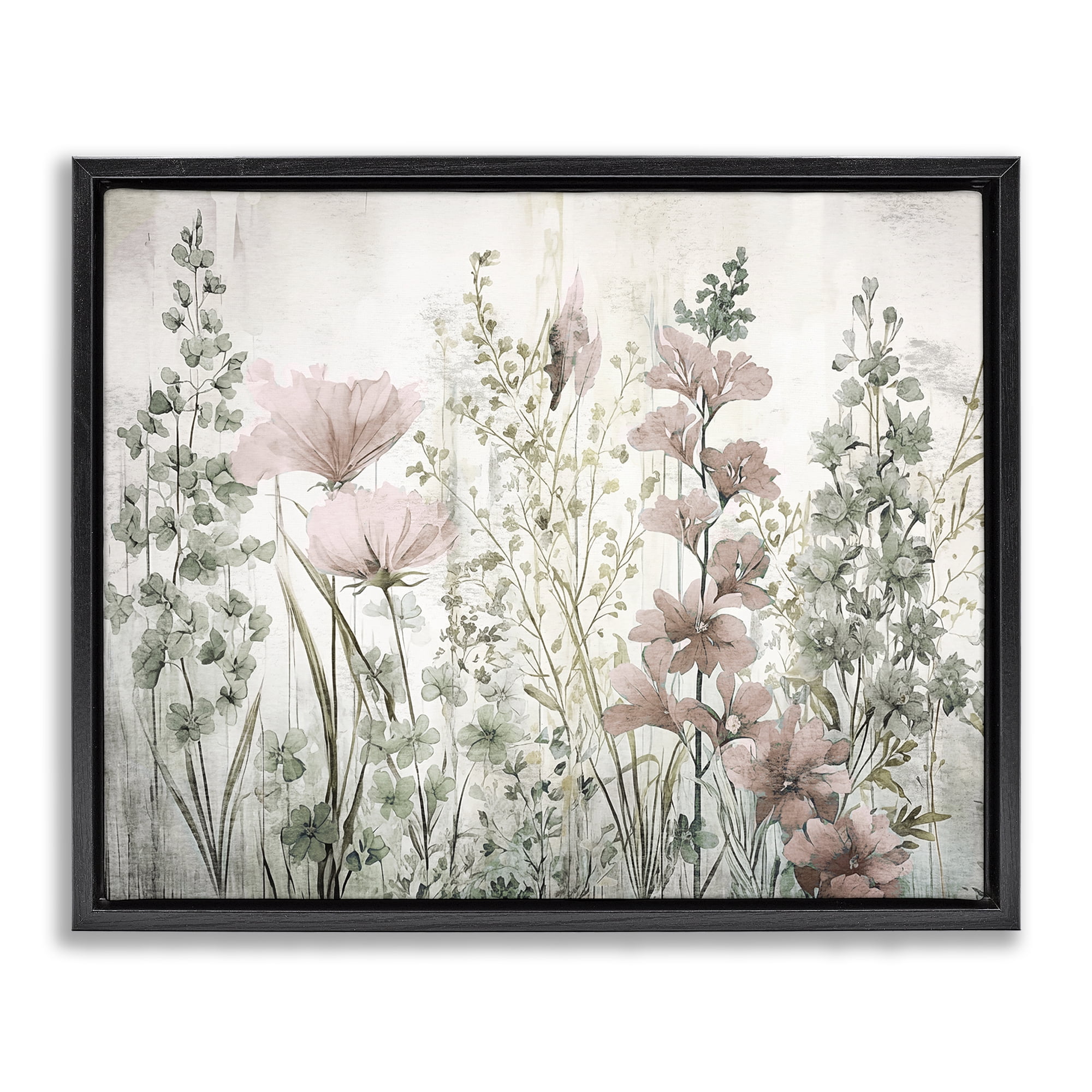 Stupell Industries Blush Wildflower Sprigs Plants & Flowers Painting Black Floater Framed Canvas Art Print Wall Art, 21 x 17