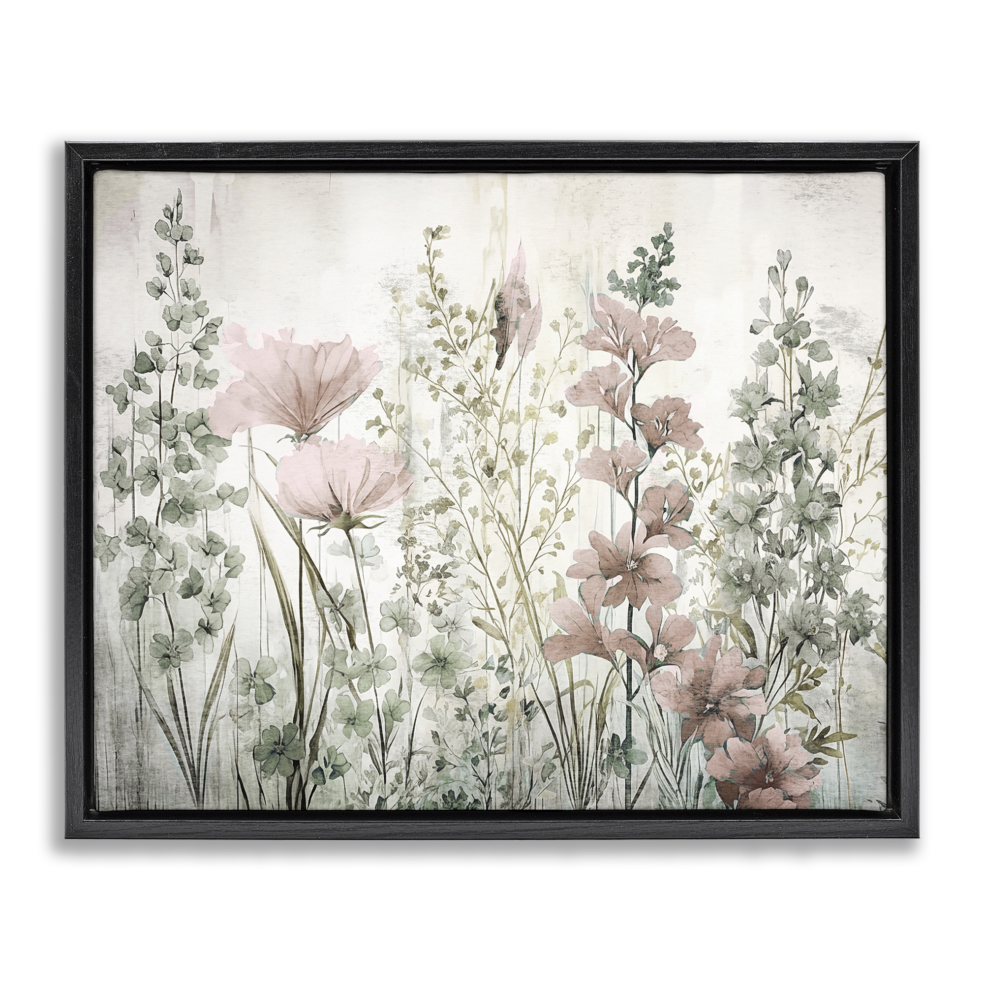 Stupell Industries Blush Wildflower Sprigs Plants & Flowers Painting Black Floater Framed Canvas Art Print Wall Art, 31 x 25