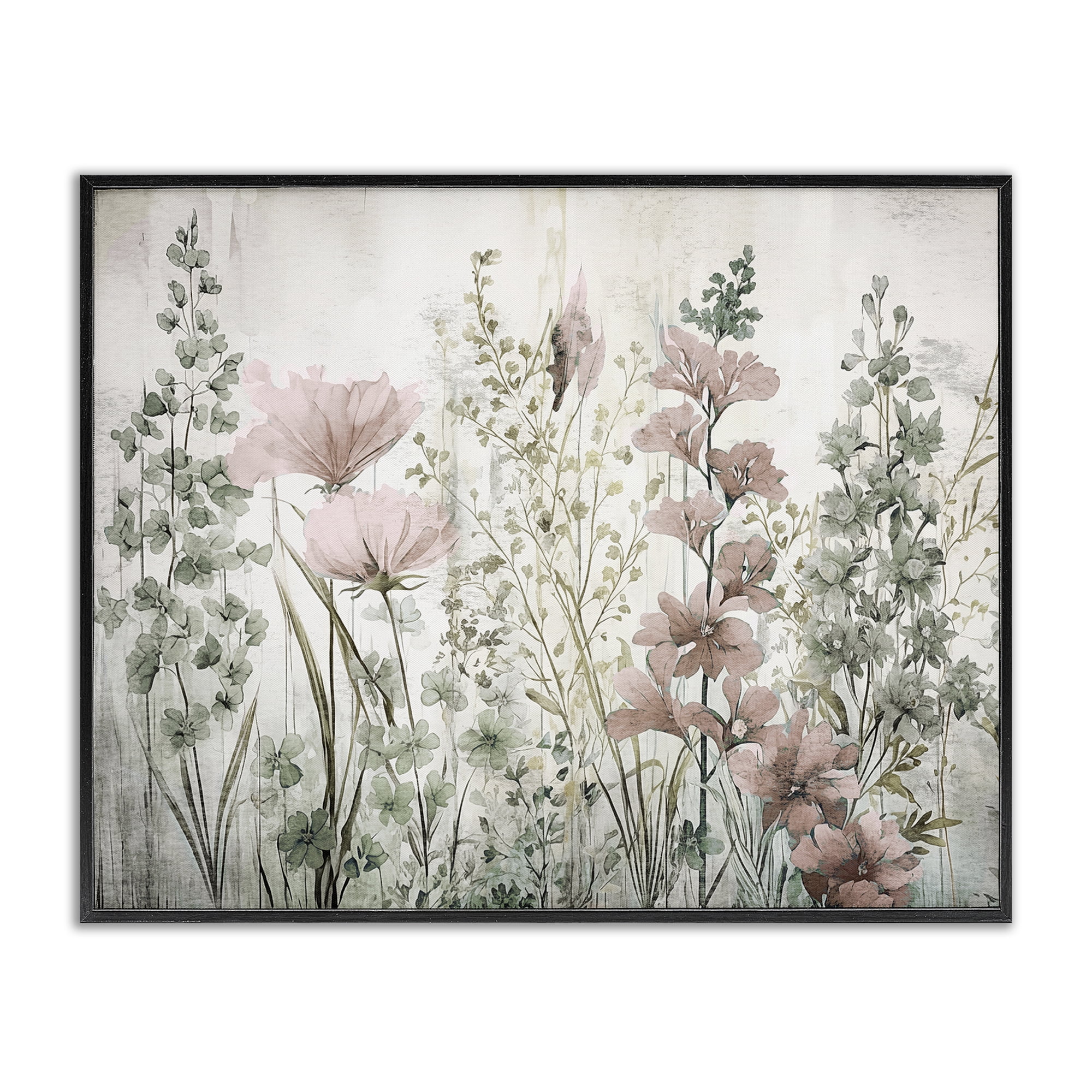Stupell Industries Blush Wildflower Sprigs Plants & Flowers Painting Black Framed Art Print Wall Art, 14 x 11