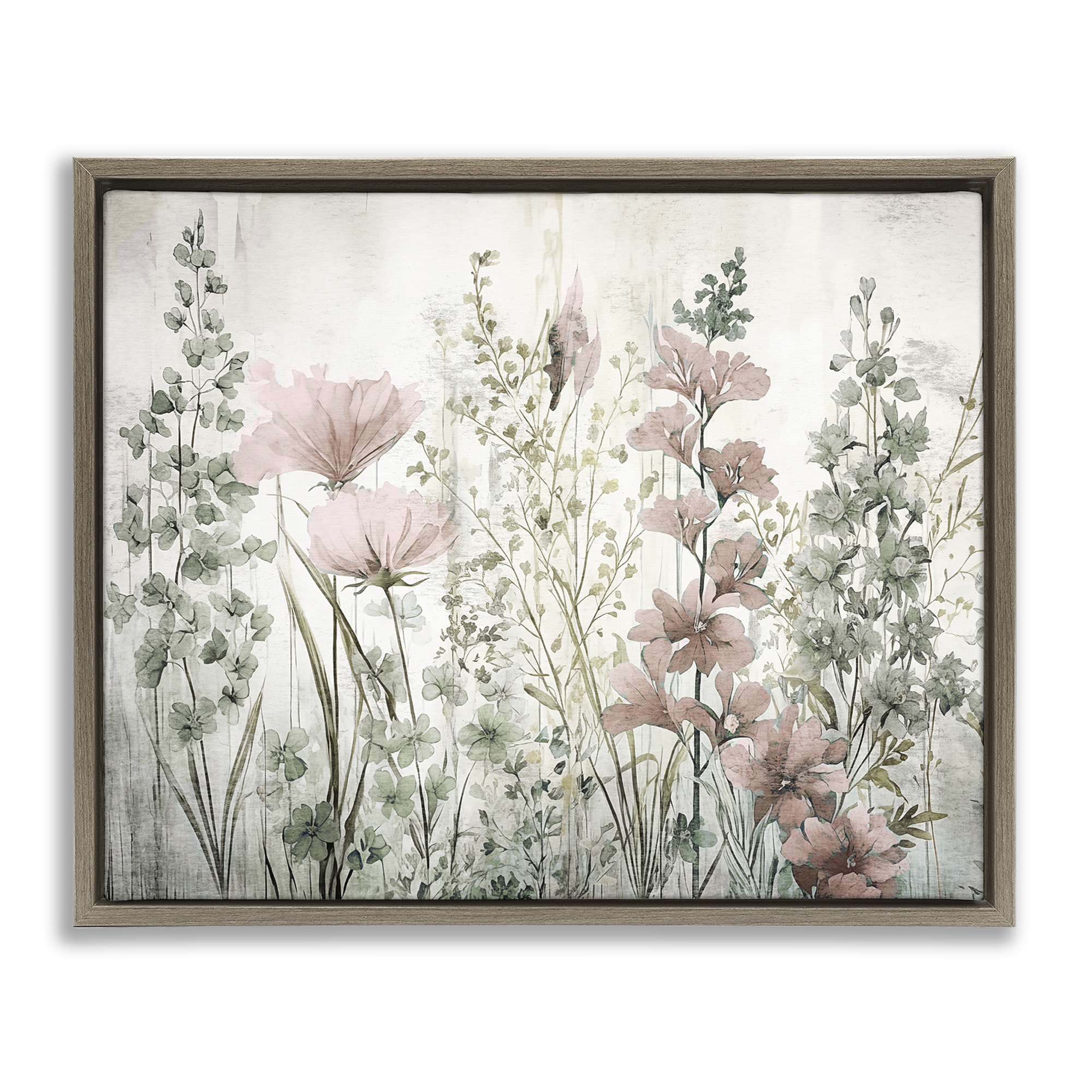 Stupell Industries Blush Wildflower Sprigs Plants & Flowers Painting Brown Floater Framed Canvas Art Print Wall Art, 31 x 25
