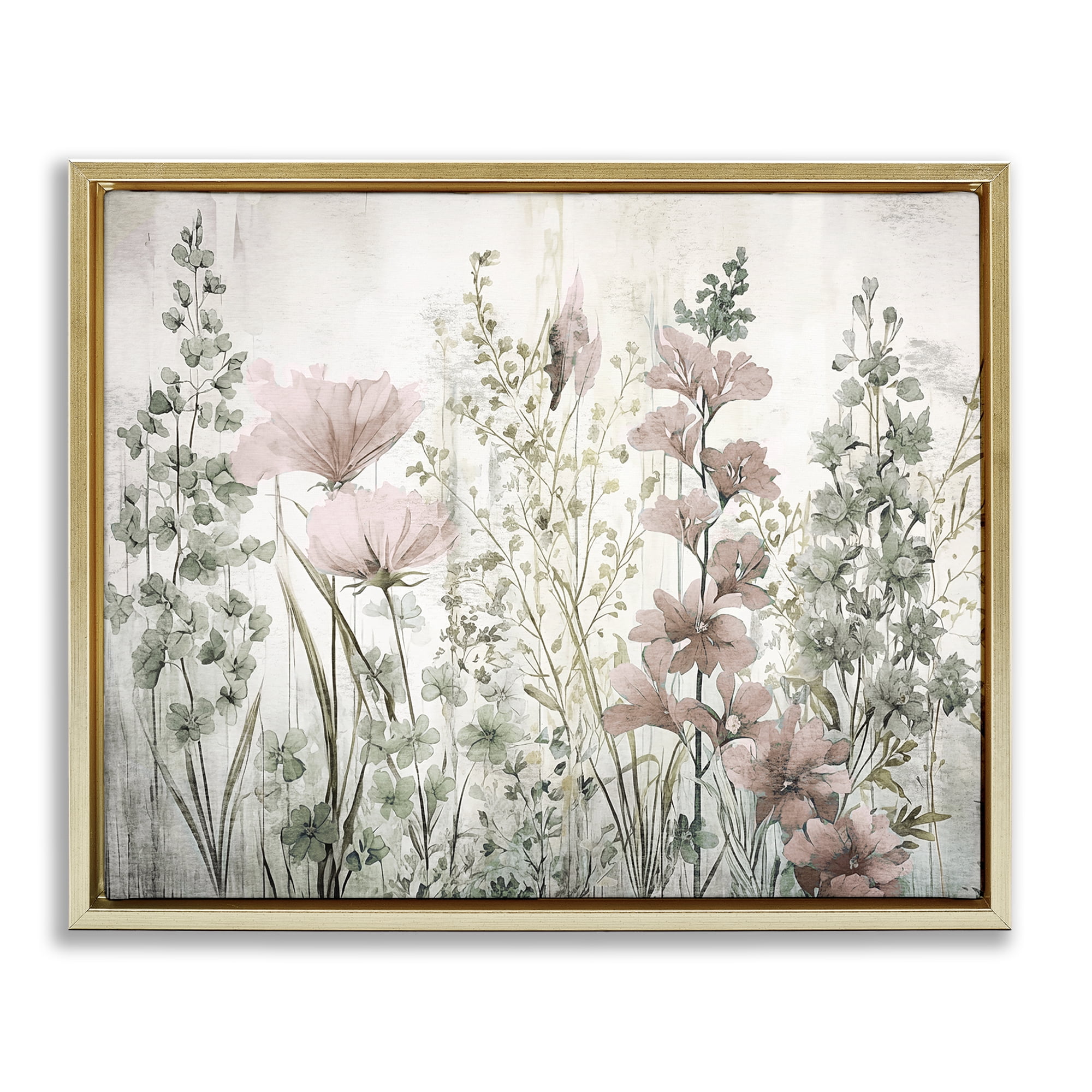 Stupell Industries Blush Wildflower Sprigs Plants & Flowers Painting Gold Floater Framed Canvas Art Print Wall Art, 31 x 25