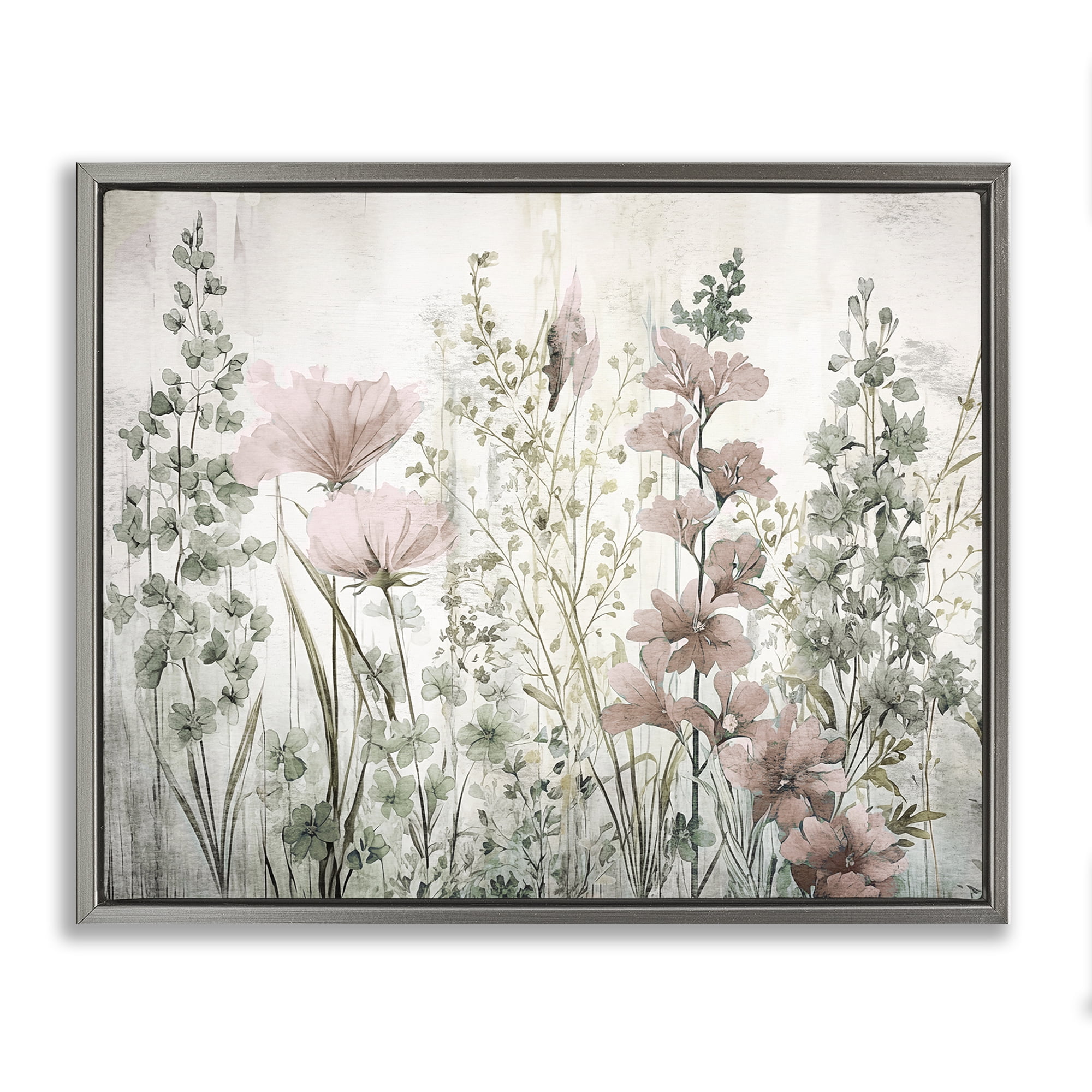 Stupell Industries Blush Wildflower Sprigs Plants & Flowers Painting Gray Floater Framed Canvas Art Print Wall Art, 21 x 17
