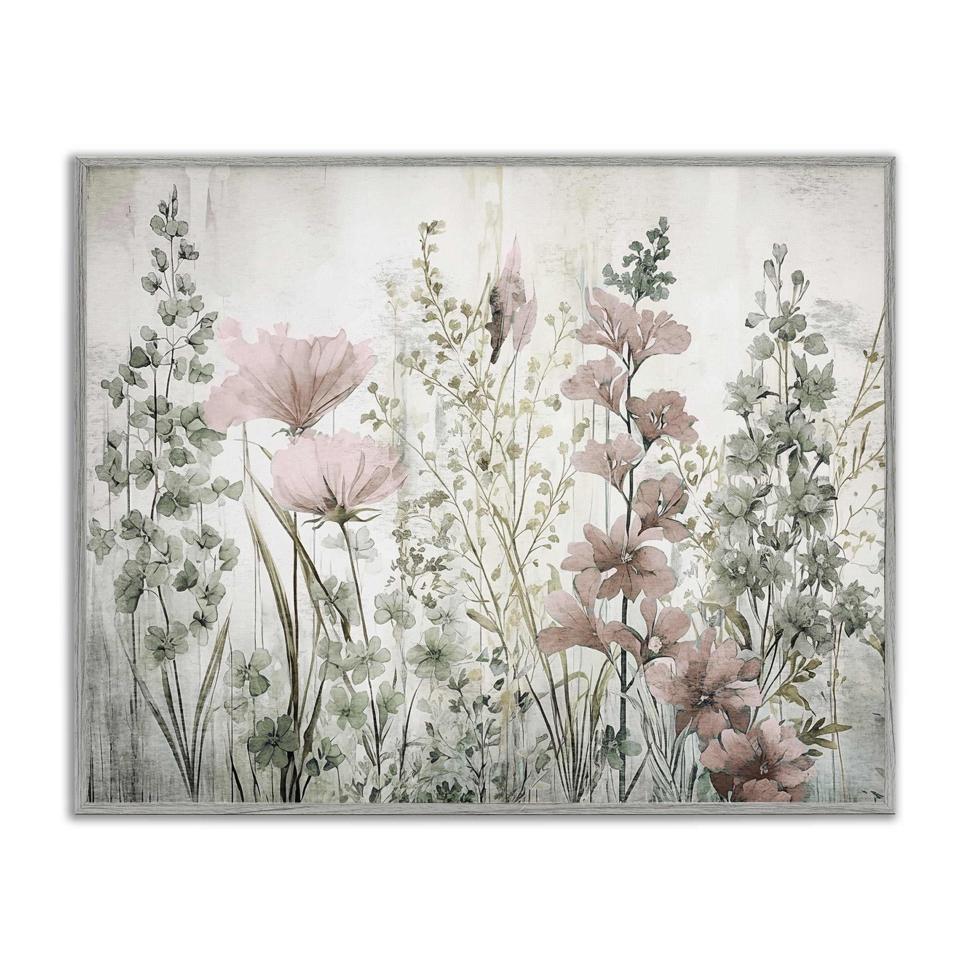 Stupell Industries Blush Wildflower Sprigs Plants & Flowers Painting Gray Framed Art Print Wall Art, 30 x 24