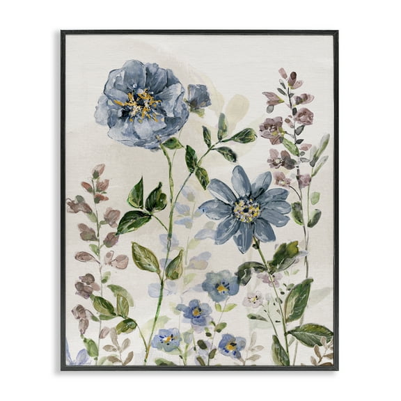 Stupell Industries Blushing Blue Garden Flowers Floral Painting Black Framed Art Print Wall Art, 11 x 14