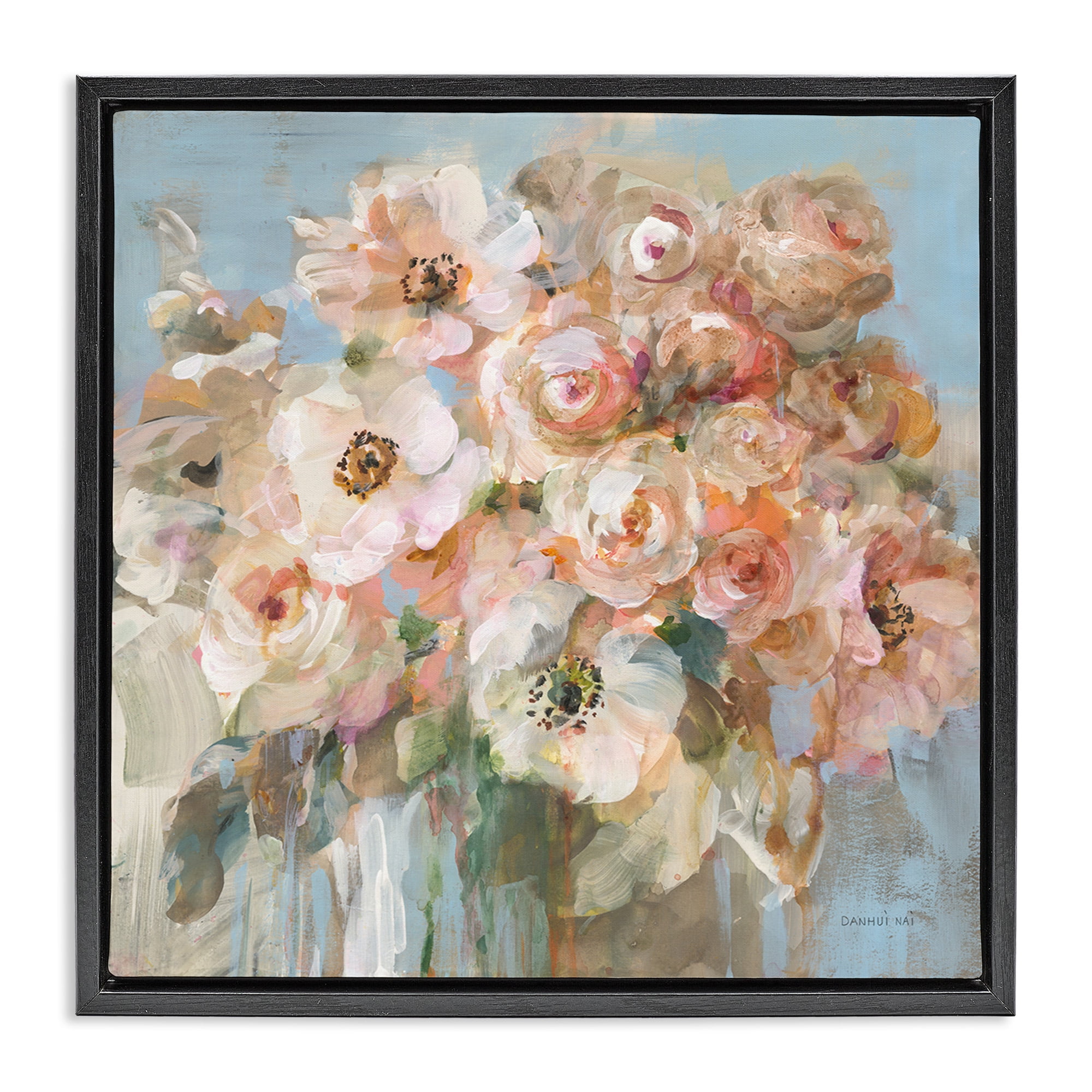Stupell Industries Blushing Bouquet Pink White Floral Botanical & Floral Painting Black Floater Framed Canvas Art Print Wall Art, 25 x 25