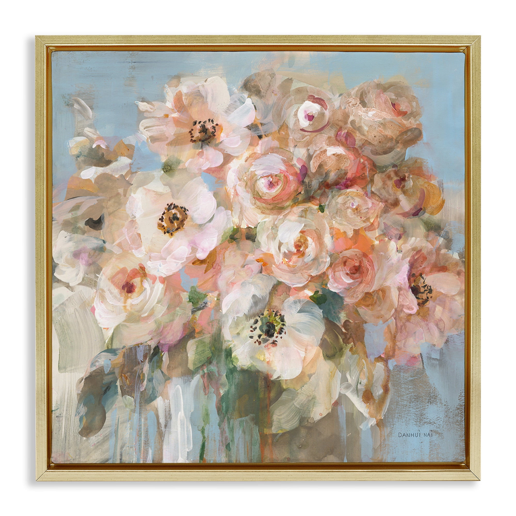 Stupell Industries Blushing Bouquet Pink White Floral Botanical & Floral Painting Gold Floater Framed Canvas Art Print Wall Art, 25 x 25