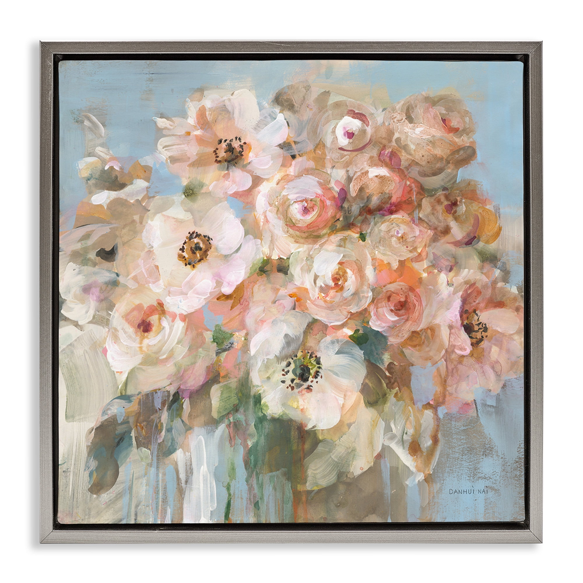 Stupell Industries Blushing Bouquet Pink White Floral Botanical & Floral Painting Gray Floater Framed Canvas Art Print Wall Art, 25 x 25