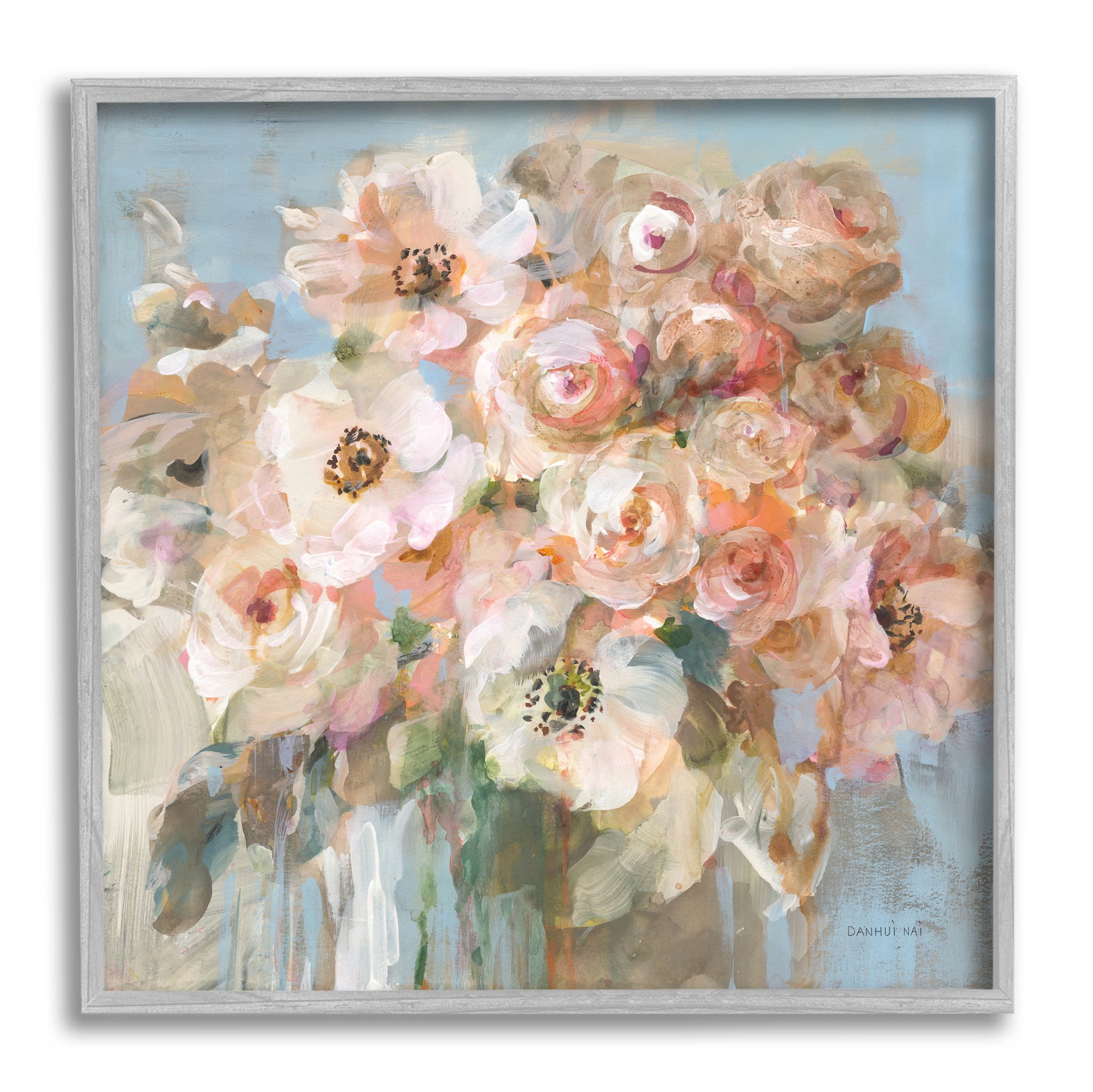 Stupell Industries Blushing Bouquet Pink White Floral Painting Gray Framed Art Print Wall Art, Design by Danhui Nai