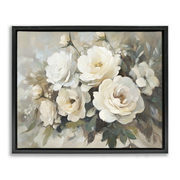 Stupell Industries Blushing Cream Bouquet Plants & Flowers Painting Black Floater Framed Canvas Art Print Wall Art, 21 x 17