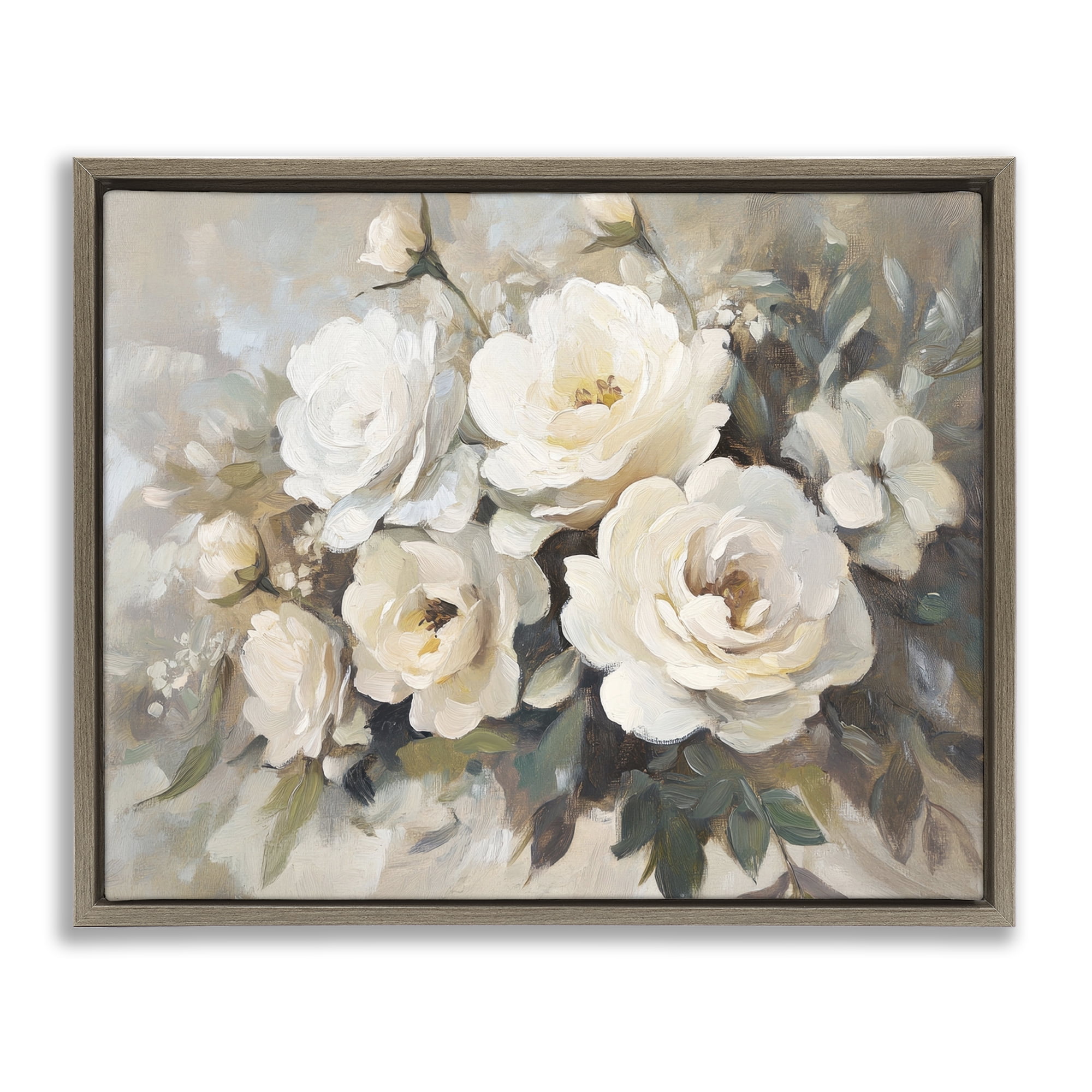 Stupell Industries Blushing Cream Bouquet Plants & Flowers Painting Brown Floater Framed Canvas Art Print Wall Art, 31 x 25