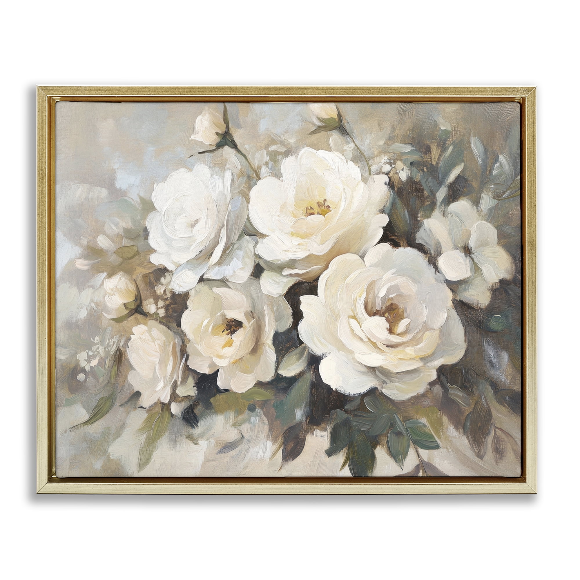 Stupell Industries Blushing Cream Bouquet Plants & Flowers Painting Gold Floater Framed Canvas Art Print Wall Art, 31 x 25