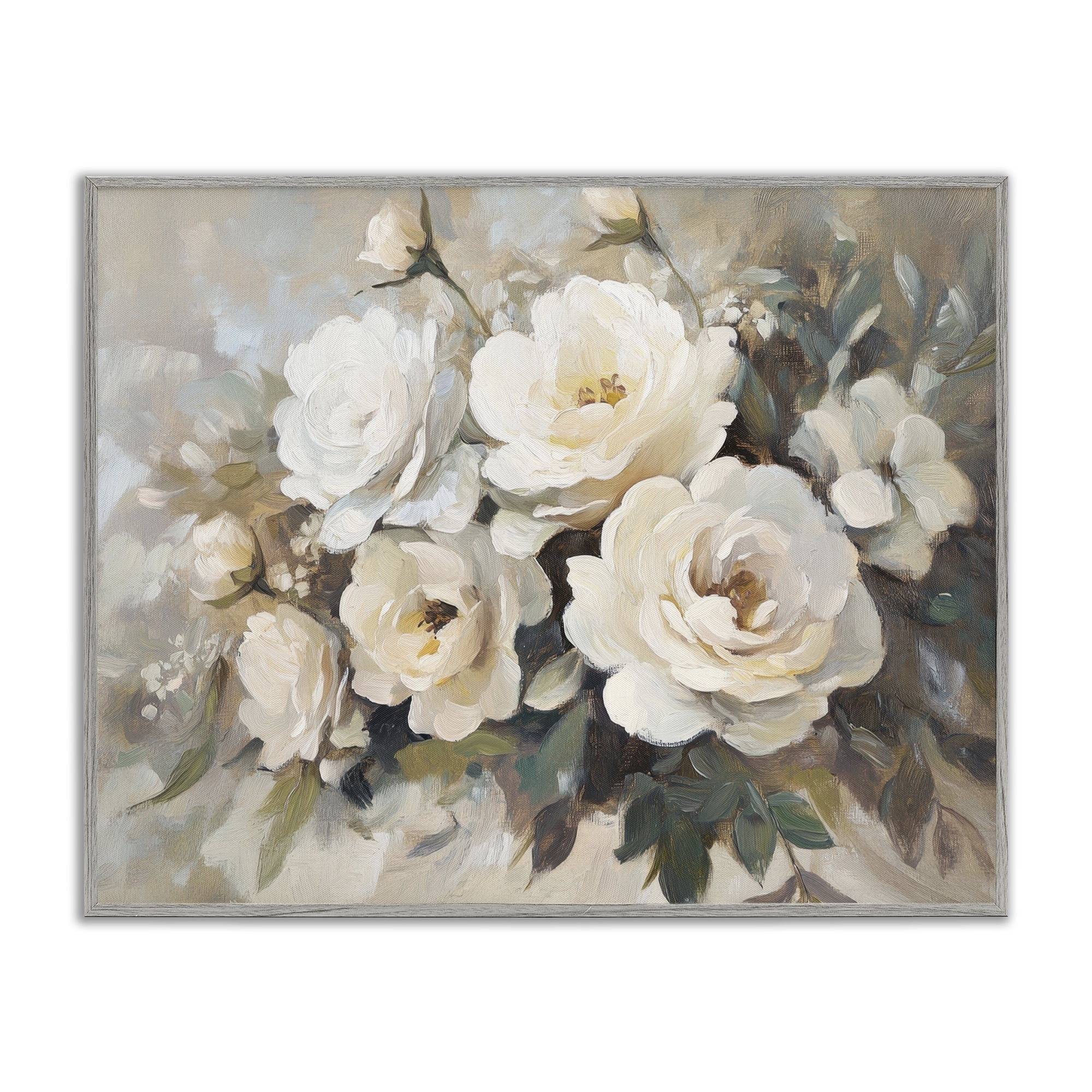 Stupell Industries Blushing Cream Bouquet Plants & Flowers Painting Gray Framed Art Print Wall Art, 30 x 24