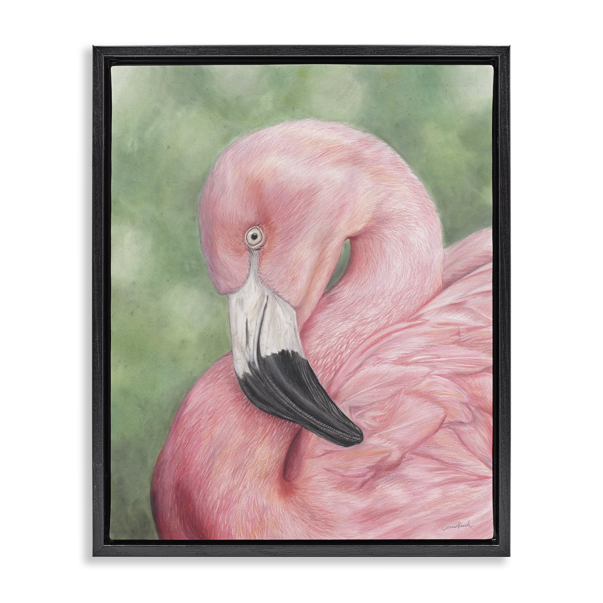 Stupell Industries Blushing Flamingo Visage Animals & Insects Painting Black Floater Framed Canvas Art Print Wall Art, 25 x 31