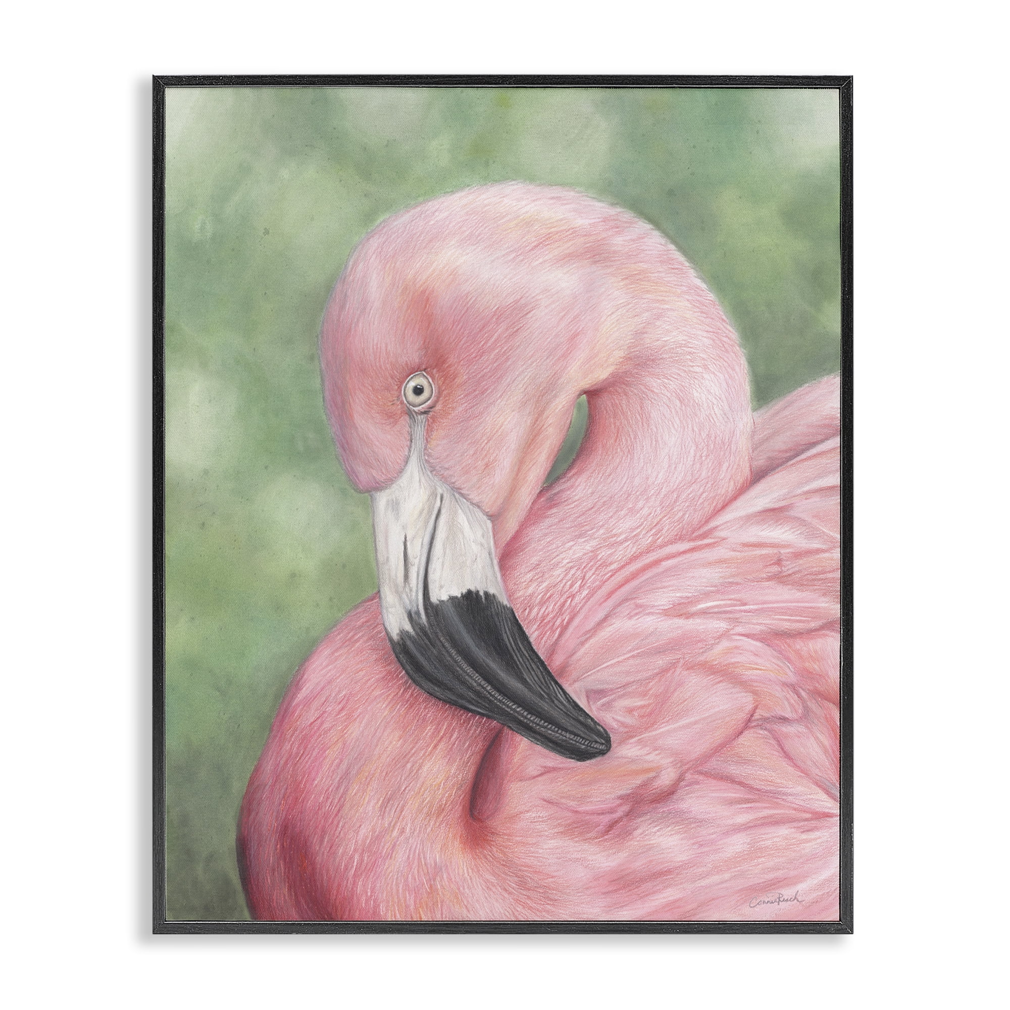 Stupell Industries Blushing Flamingo Visage Animals & Insects Painting Black Framed Art Print Wall Art, 16 x 20