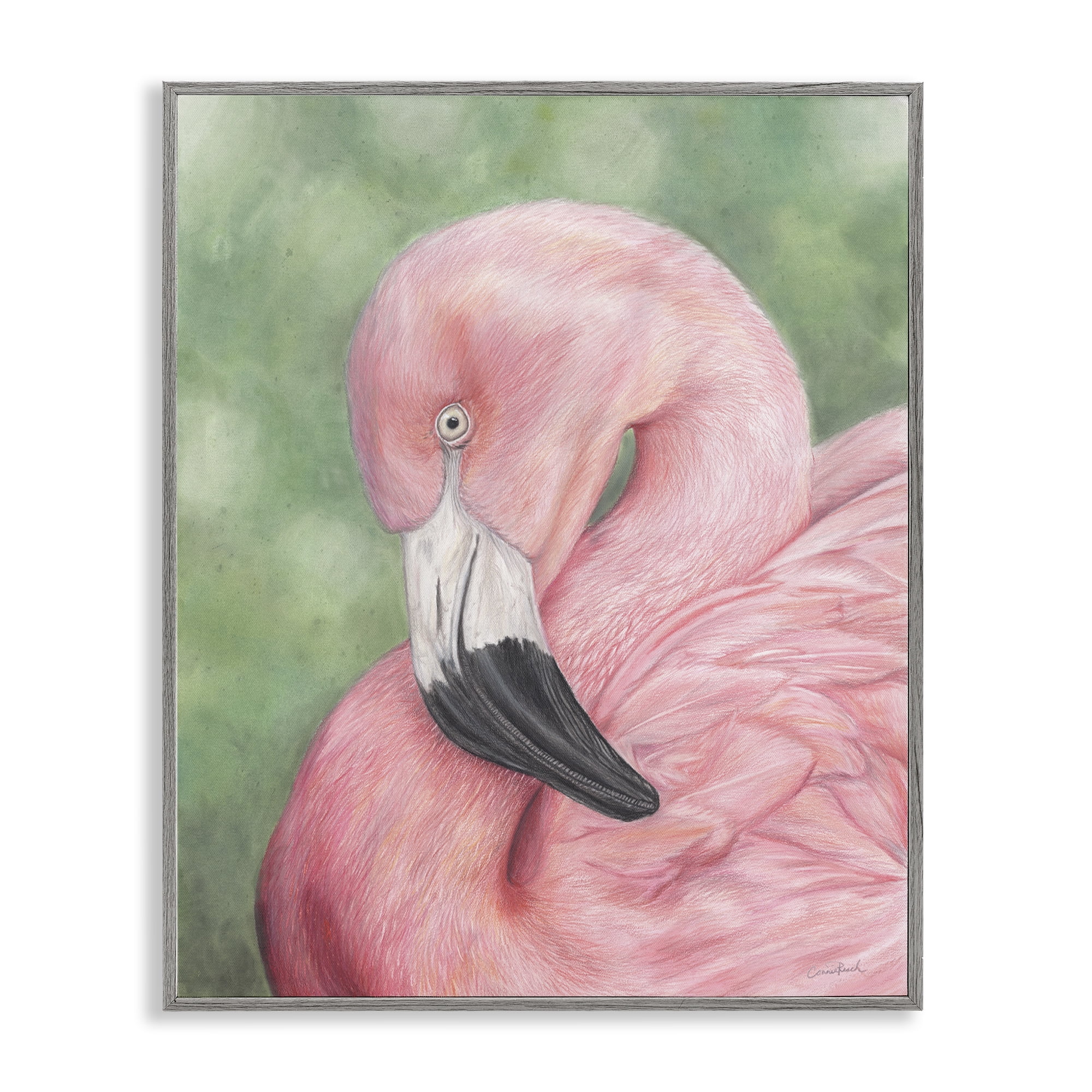 Stupell Industries Blushing Flamingo Visage Animals & Insects Painting Gray Framed Art Print Wall Art, 16 x 20