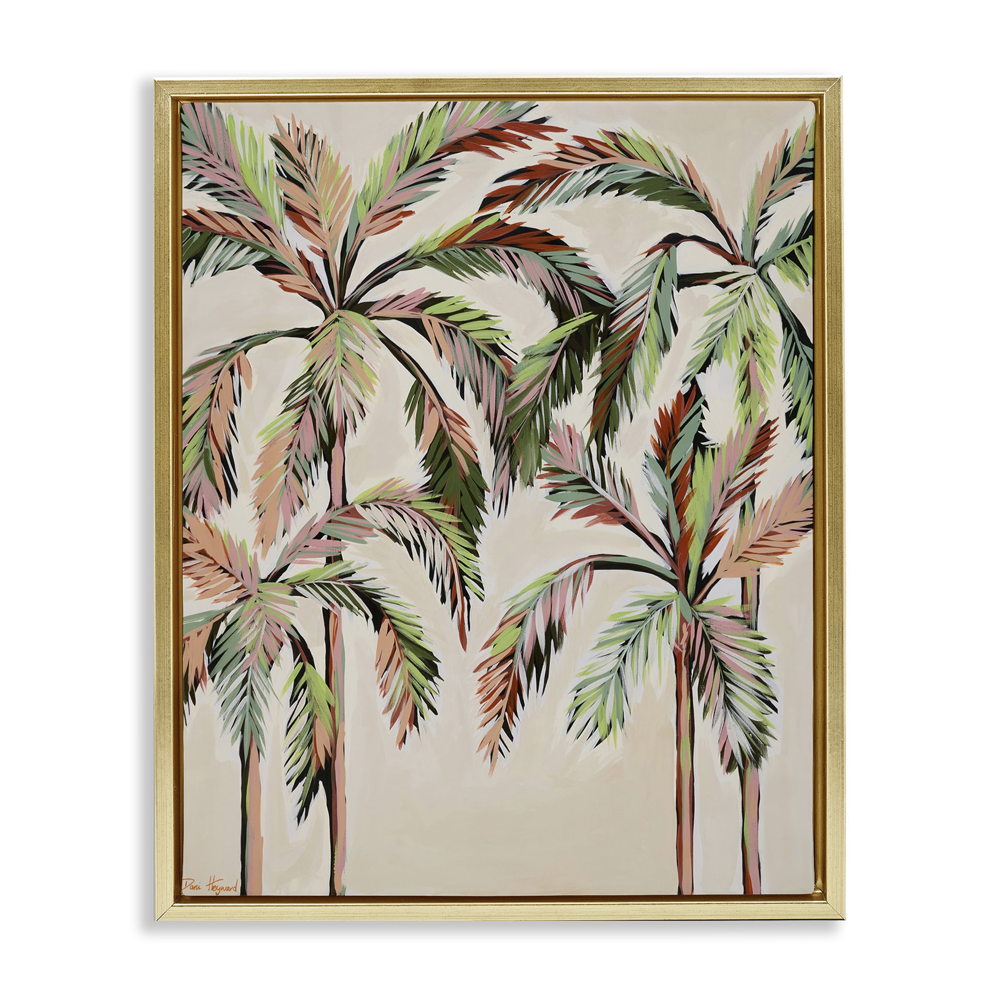 Stupell Industries Blushing Palm Tree Canopy Gold Framed Floater Canvas Wall Art, design by Dani Heyward