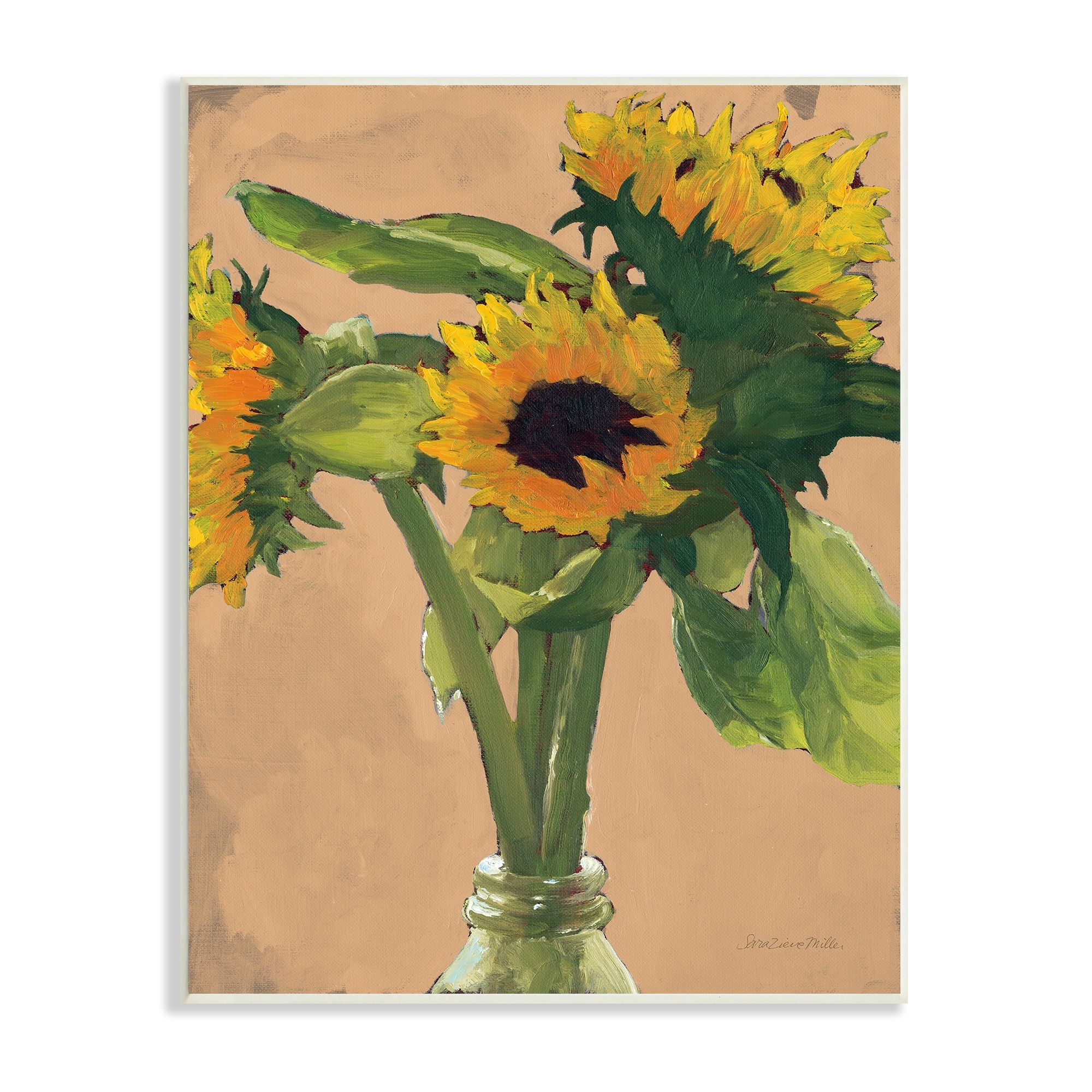 Stupell Industries Blushing Sunflower Stalks Flower Vase Glass Bottle, 10 x 15,Design by Sara Zieve Miller