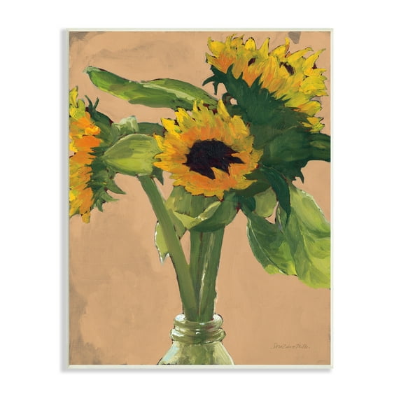 Stupell Industries Blushing Sunflower Stalks Flower Vase Glass Bottle, 13 x 19,Design by Sara Zieve Miller