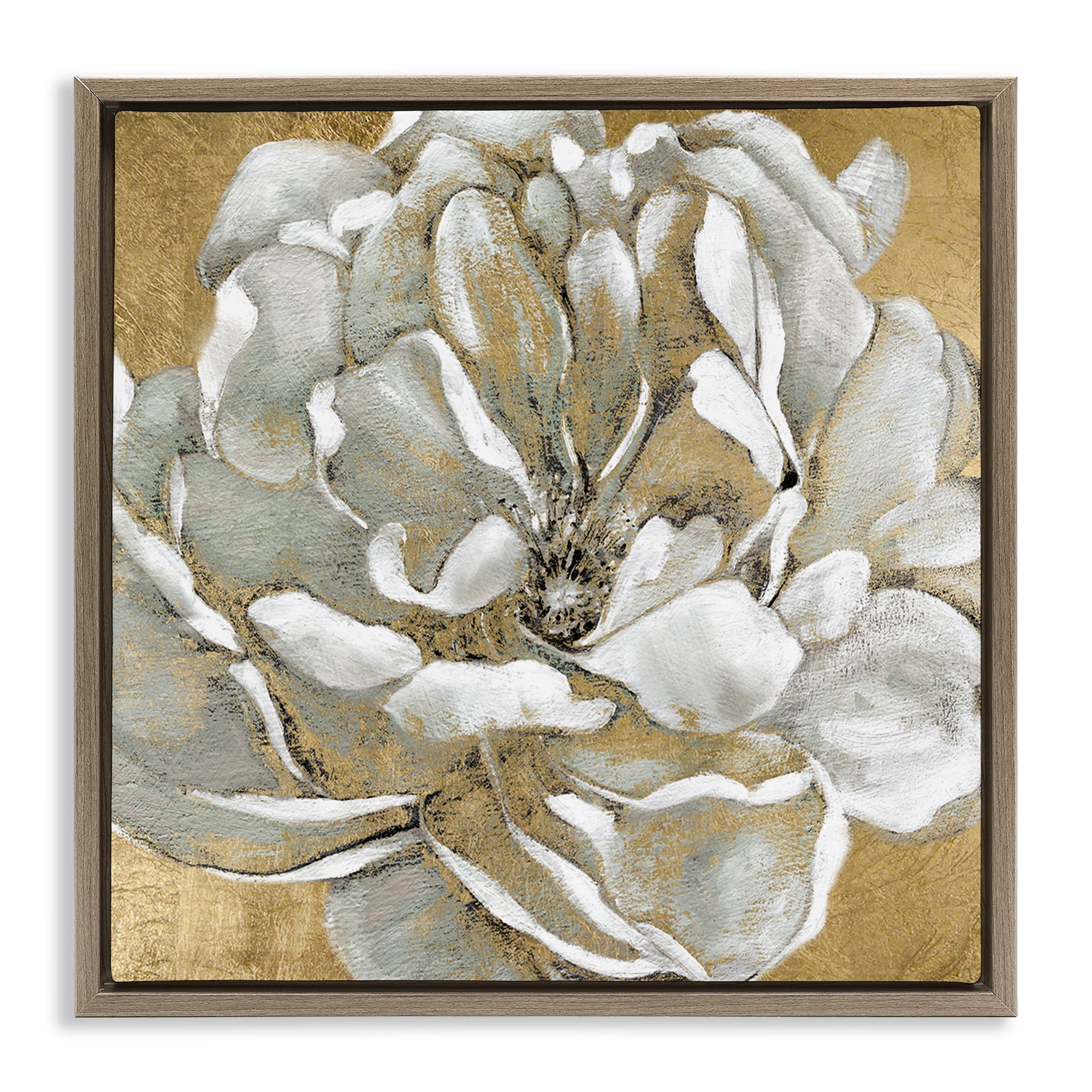 Stupell Industries Blushing White Magnolia Flower Abstract Botanical & Floral Painting Brown Floater Framed Canvas Art Print Wall Art, 25 x 25