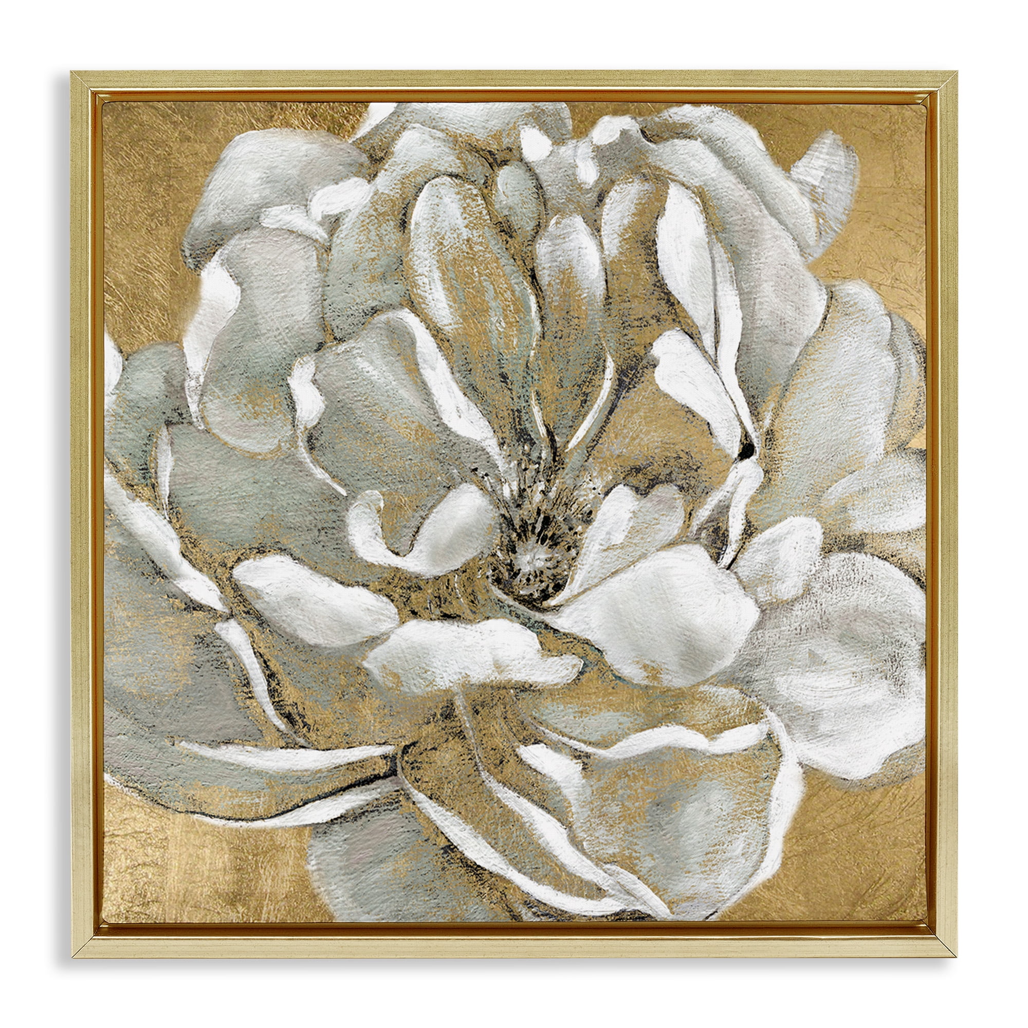 Stupell Industries Blushing White Magnolia Flower Abstract Botanical & Floral Painting Gold Floater Framed Canvas Art Print Wall Art, 25 x 25