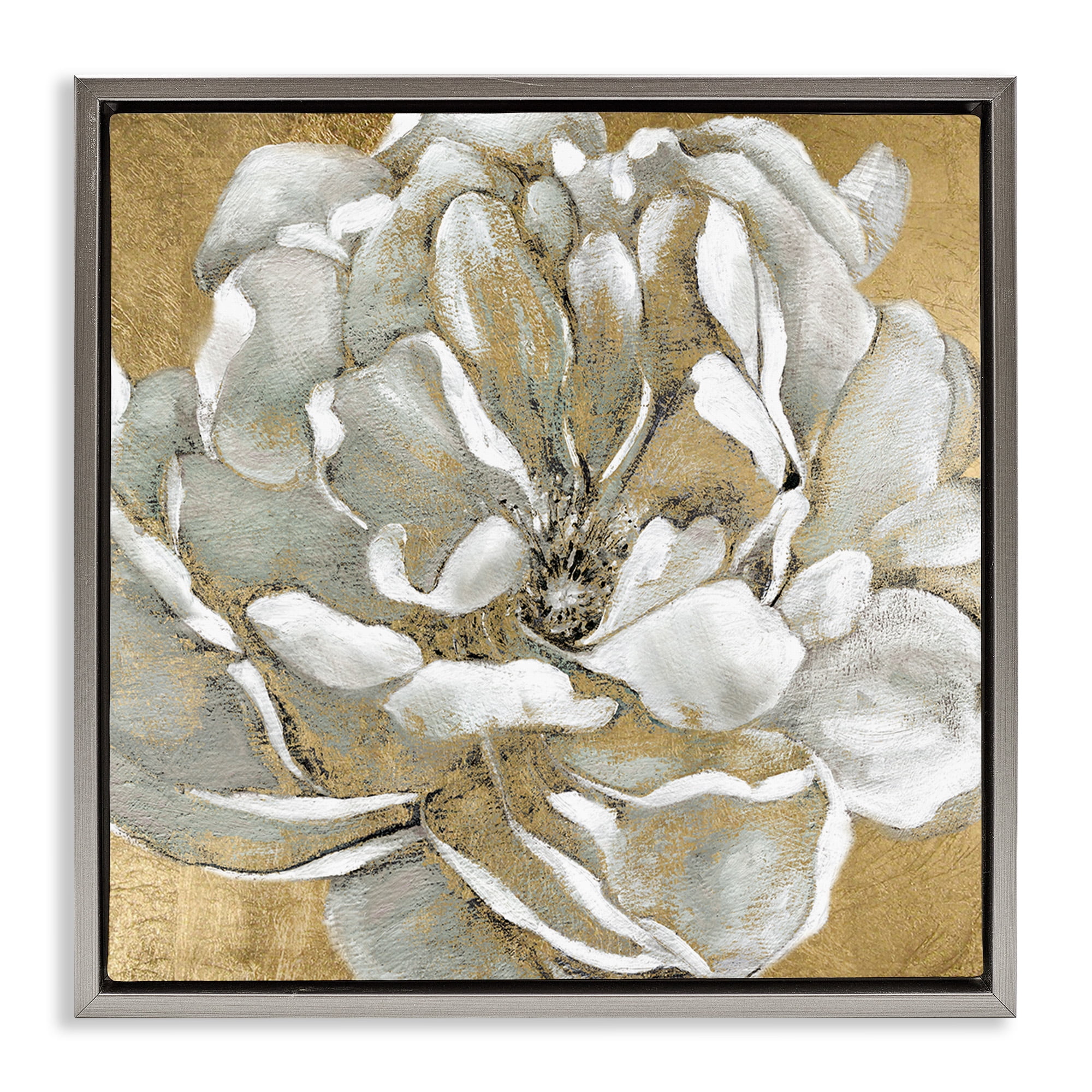 Stupell Industries Blushing White Magnolia Flower Abstract Botanical & Floral Painting Gray Floater Framed Canvas Art Print Wall Art, 18 x 18
